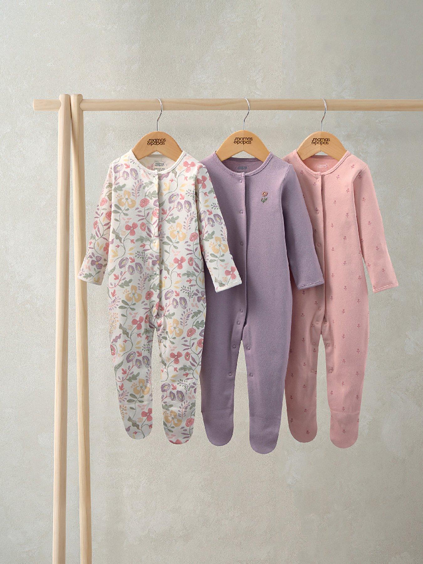 Mamas & Papas Baby Girls 3 Pack Floral Sleepsuits - Pink