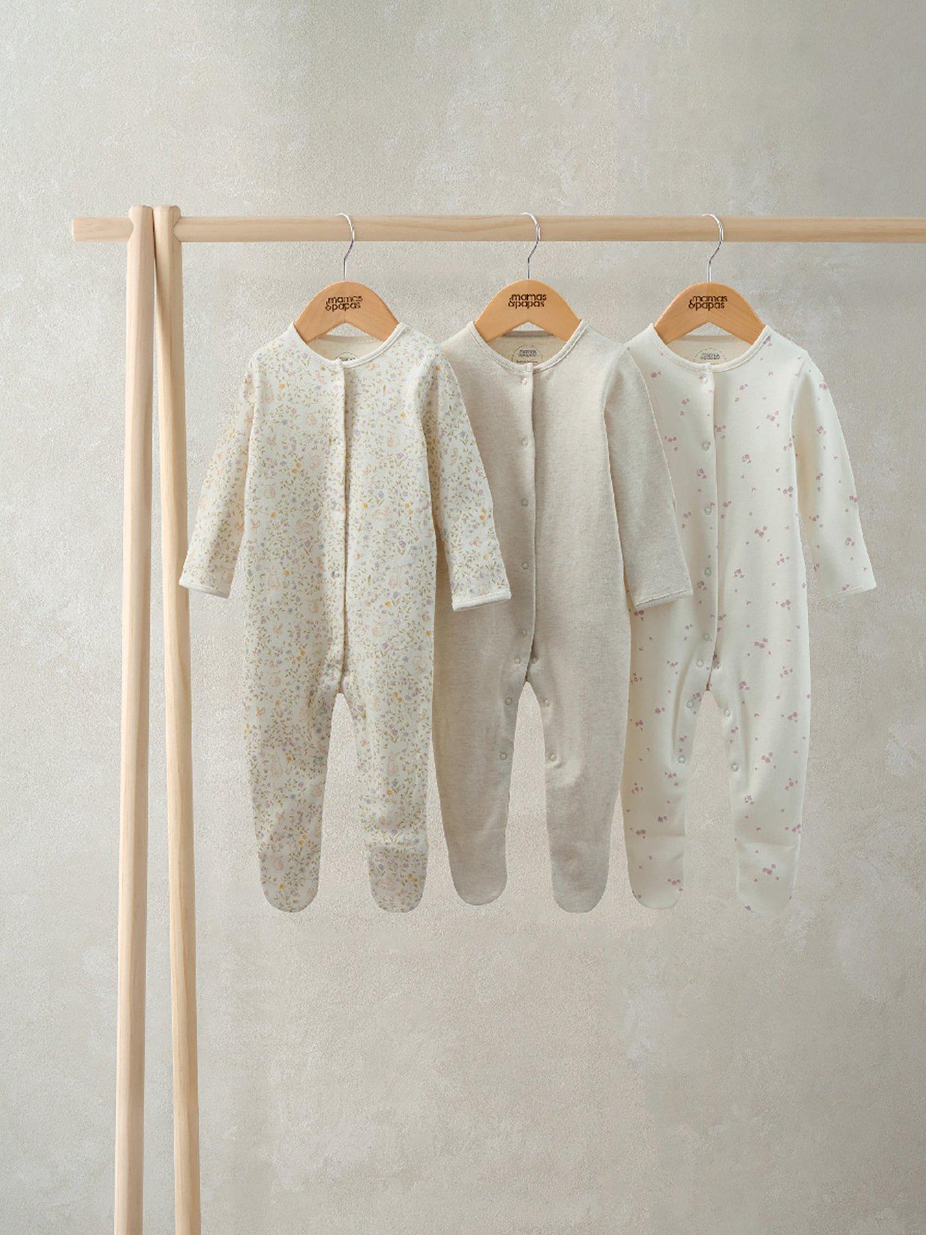 mamas-papas-baby-girls-3-pack-bunny-sleepsuits-beige