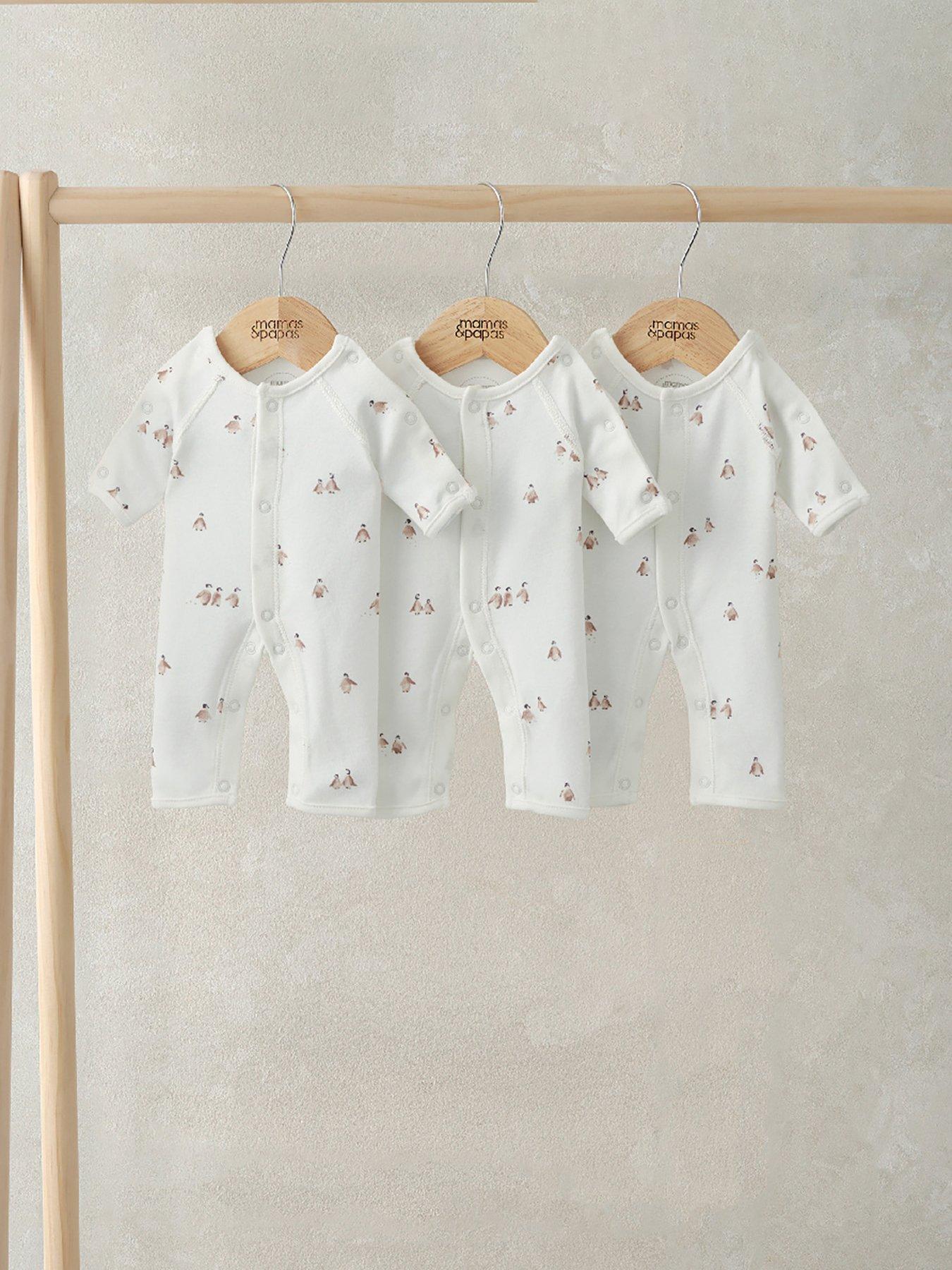 mamas-papas-premature-baby-unisex-3-pack-penguin-rompers-white