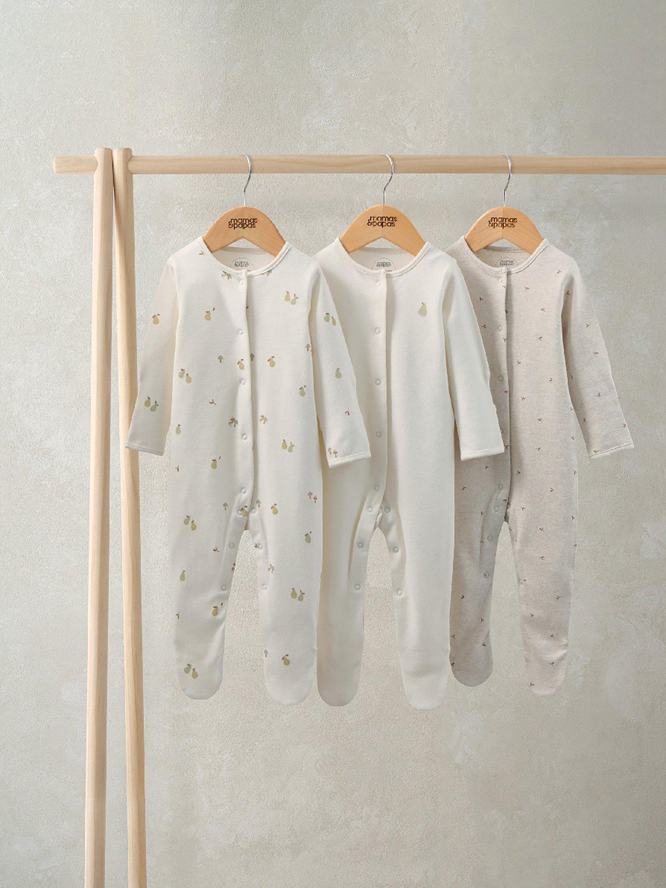 Mamas & Papas Baby Unisex 3 Pack Pears Sleepsuits - Cream