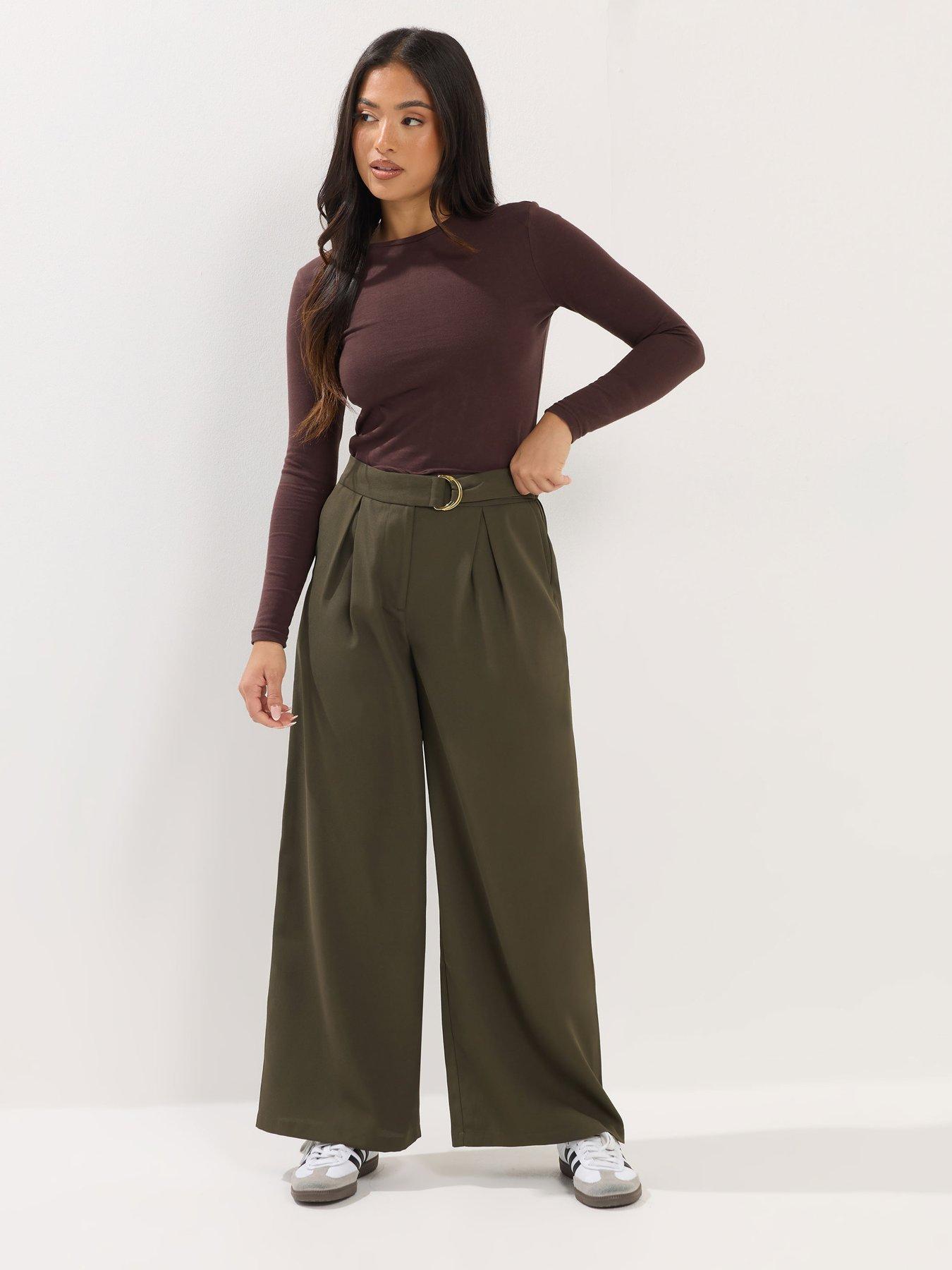 Image 3 of 5 of PixieGirl Petite Self Belt Buckle Wide Leg Trouser