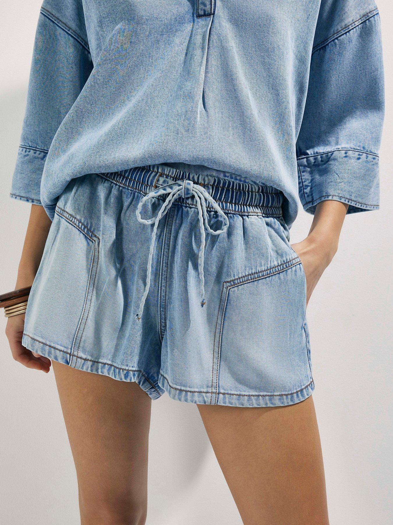 Image 4 of 4 of River Island Tie Waist Shorts - Blue