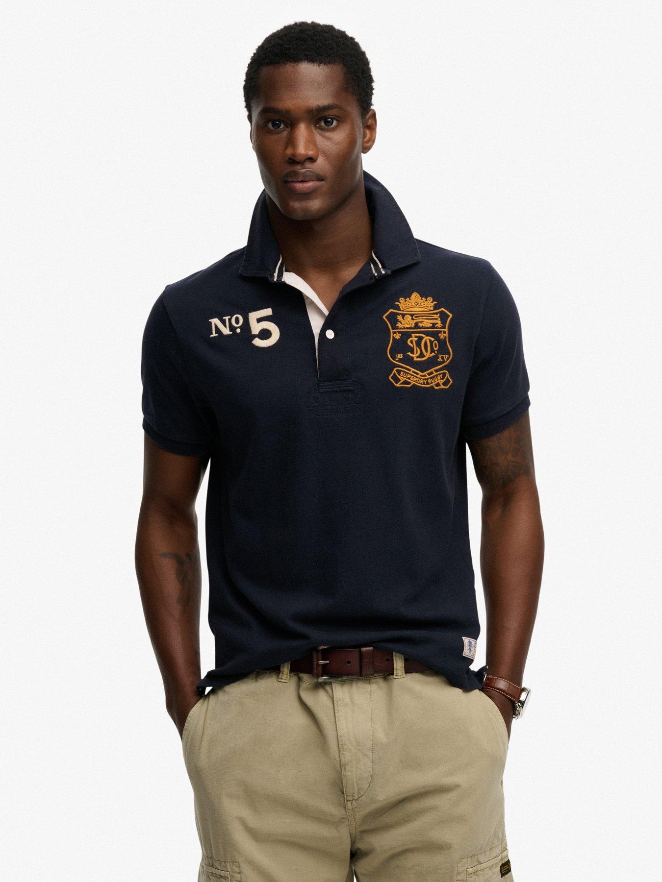 Superdry Superdry Double Emblem Jersey Short Sleeve Rugby Polo Top - Navy
