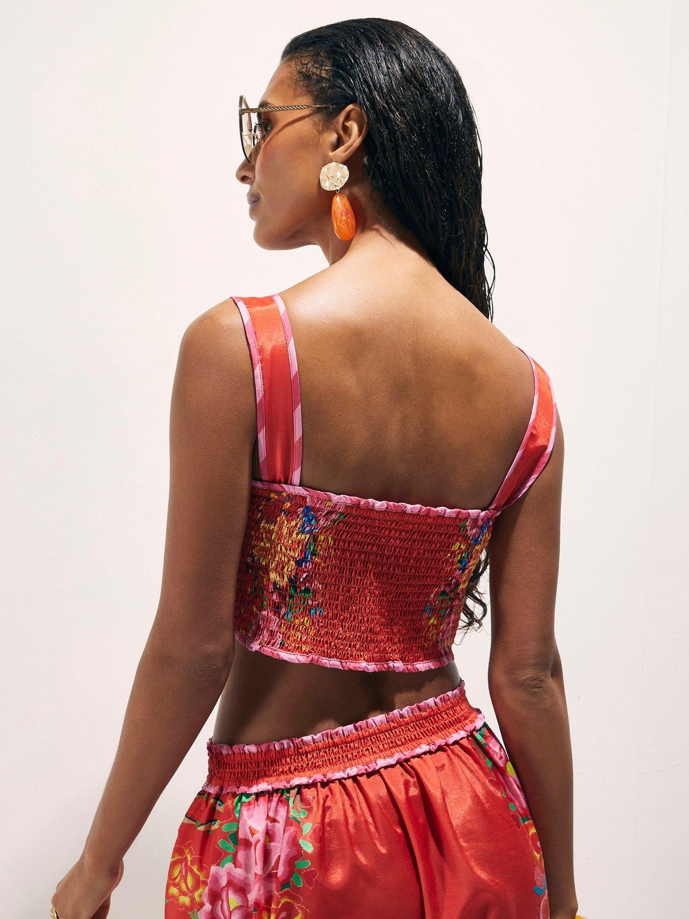 Image 2 of 4 of River Island Floral Embroidered Crop Top - Red