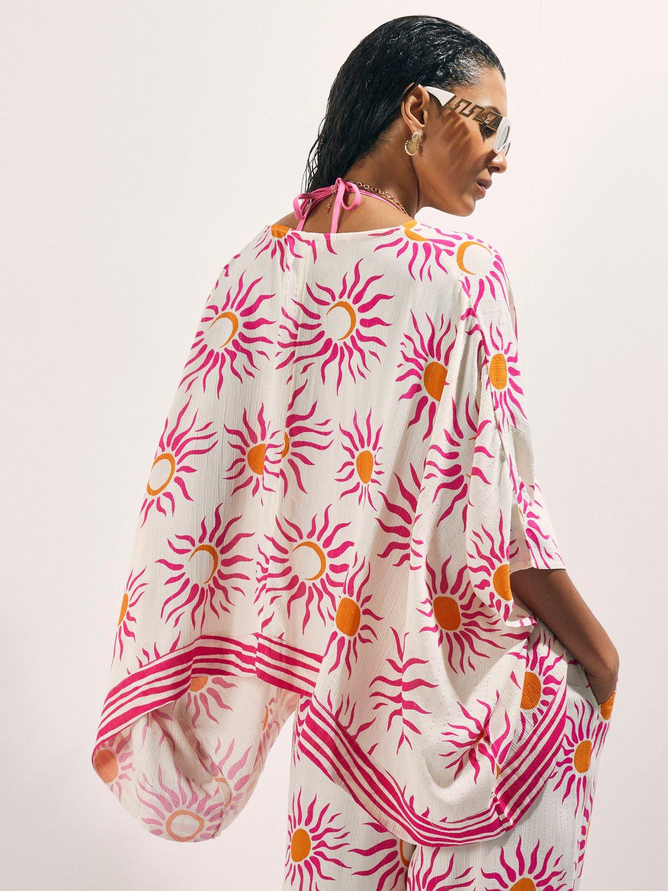 Image 2 of 4 of River Island Long Sleeve Sun Print Blouse - White