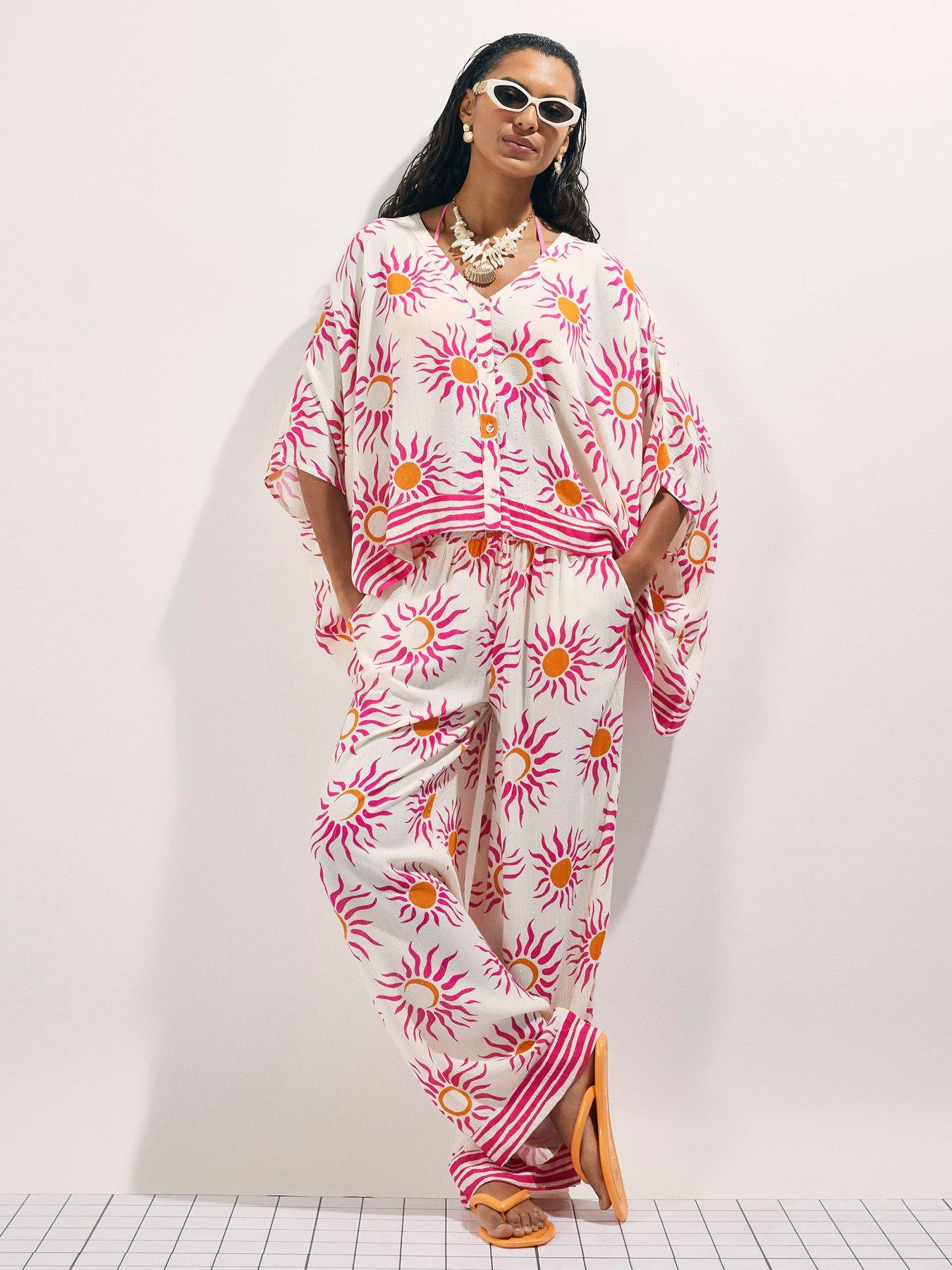 Image 3 of 4 of River Island Long Sleeve Sun Print Blouse - White
