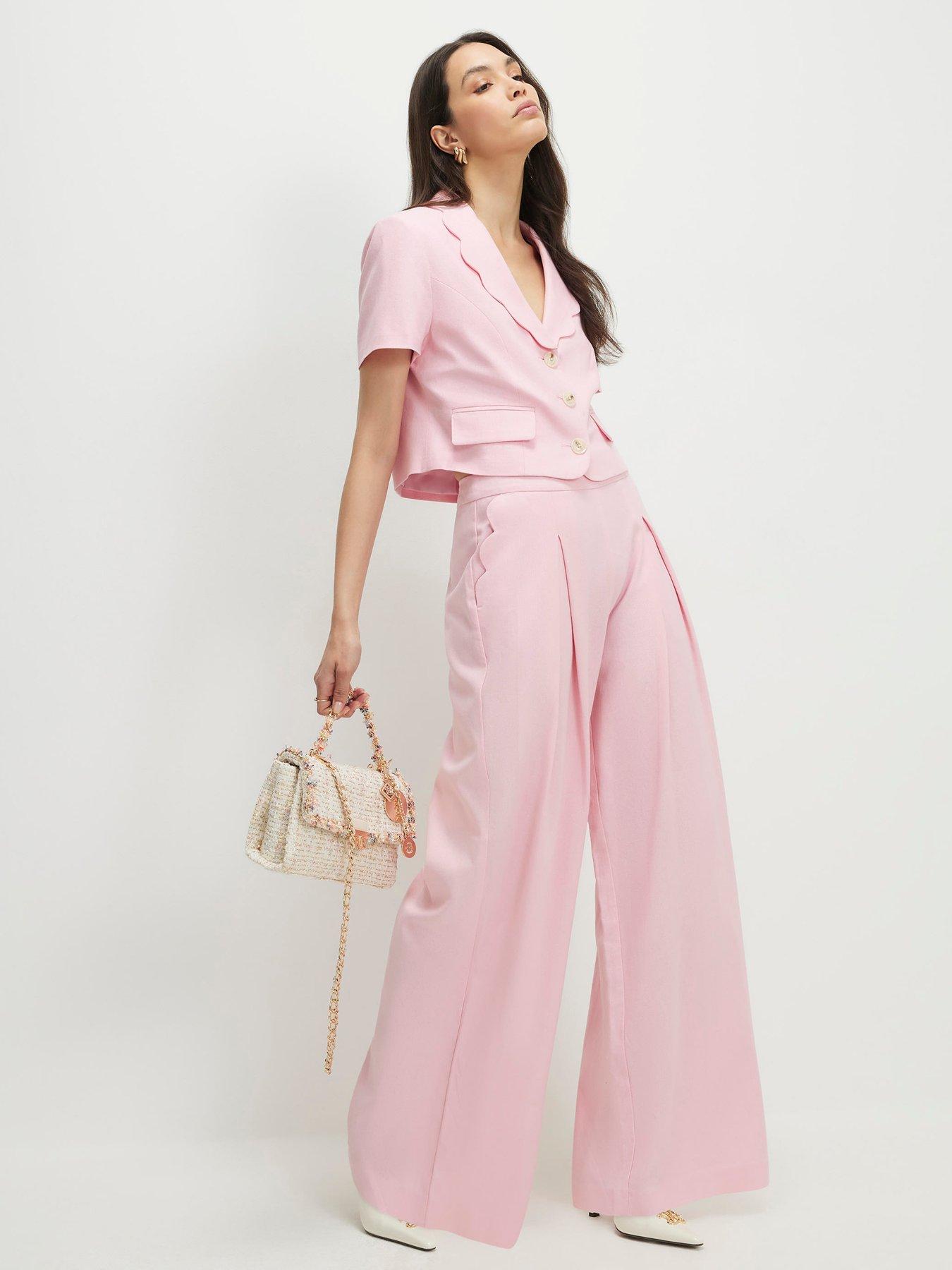 River Island Scallop Linen Wide Leg Trouser - Pink