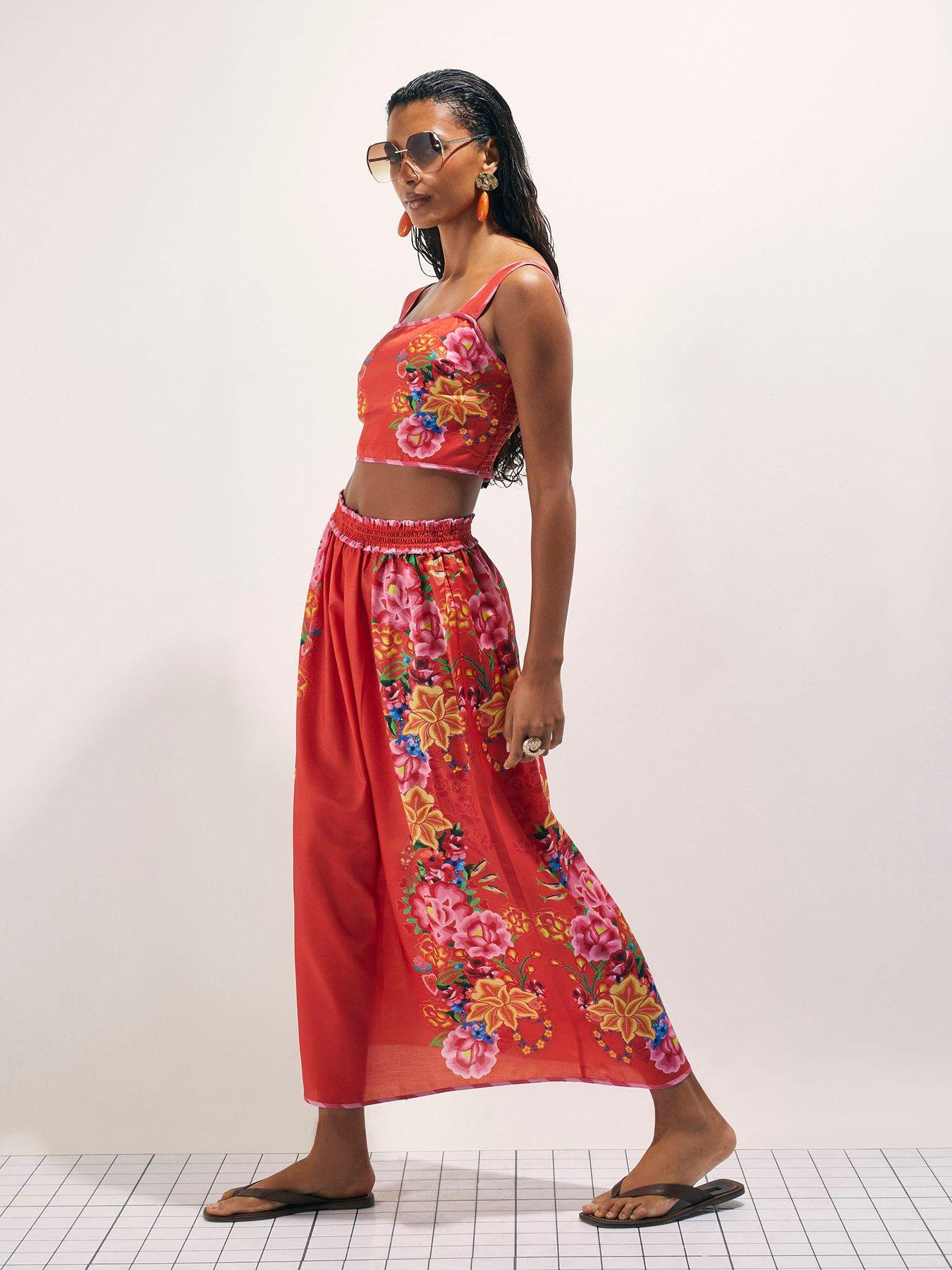River Island Floral Embroidered Maxi Skirt - Red
