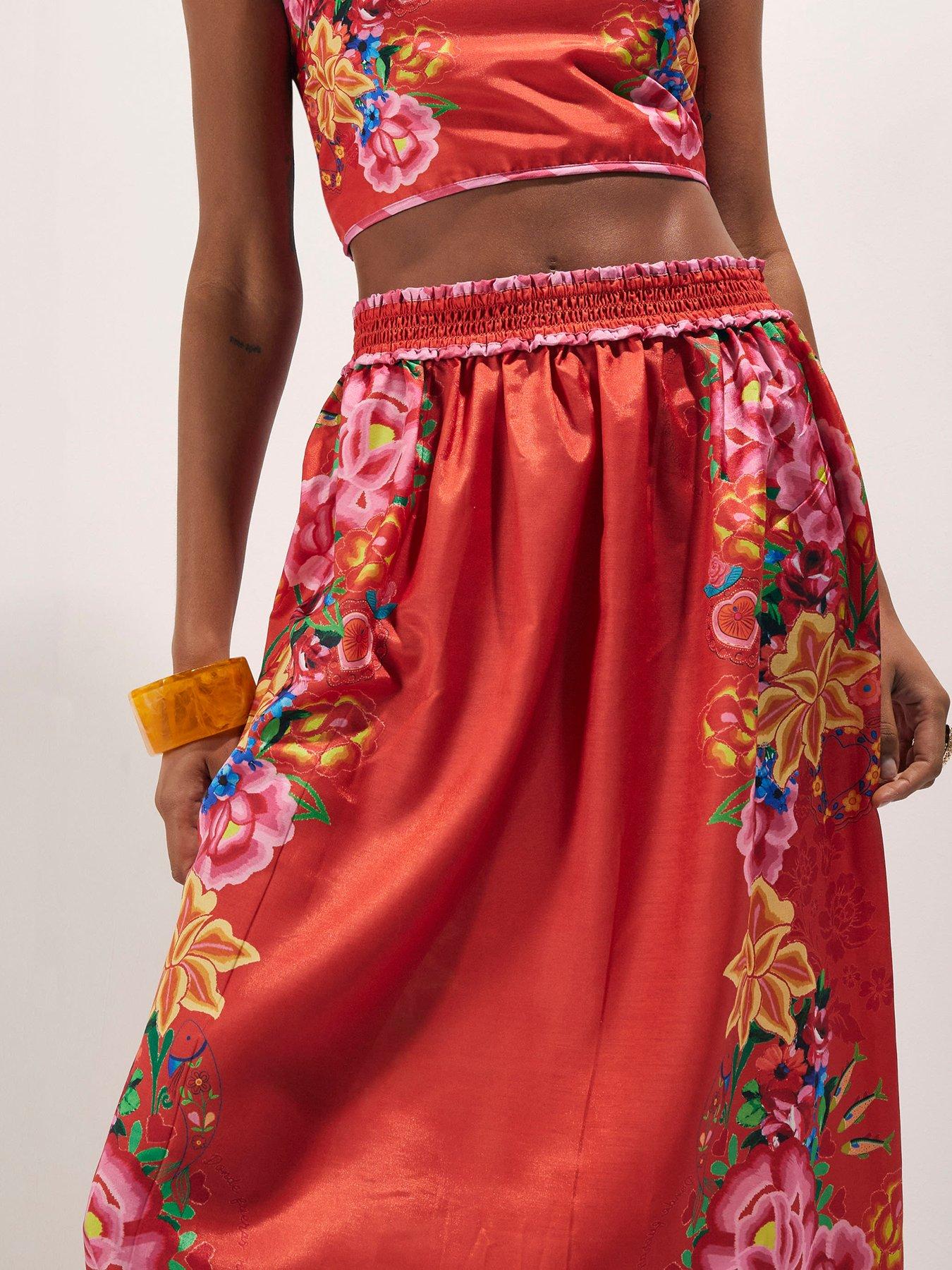 Image 4 of 4 of River Island Floral Embroidered Maxi Skirt - Red