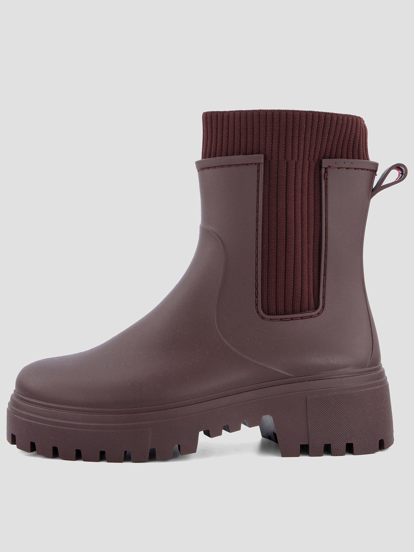 Image 1 of 7 of The Very Collection Rib Ankle Wellington Boot - Burgundy