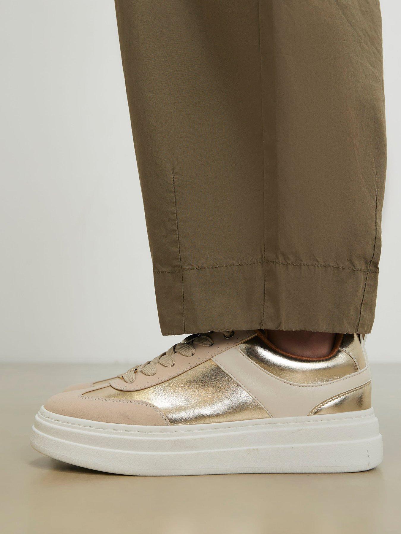 Image 1 of 6 of River Island Retro Platform Lace Up Trainer - Gold