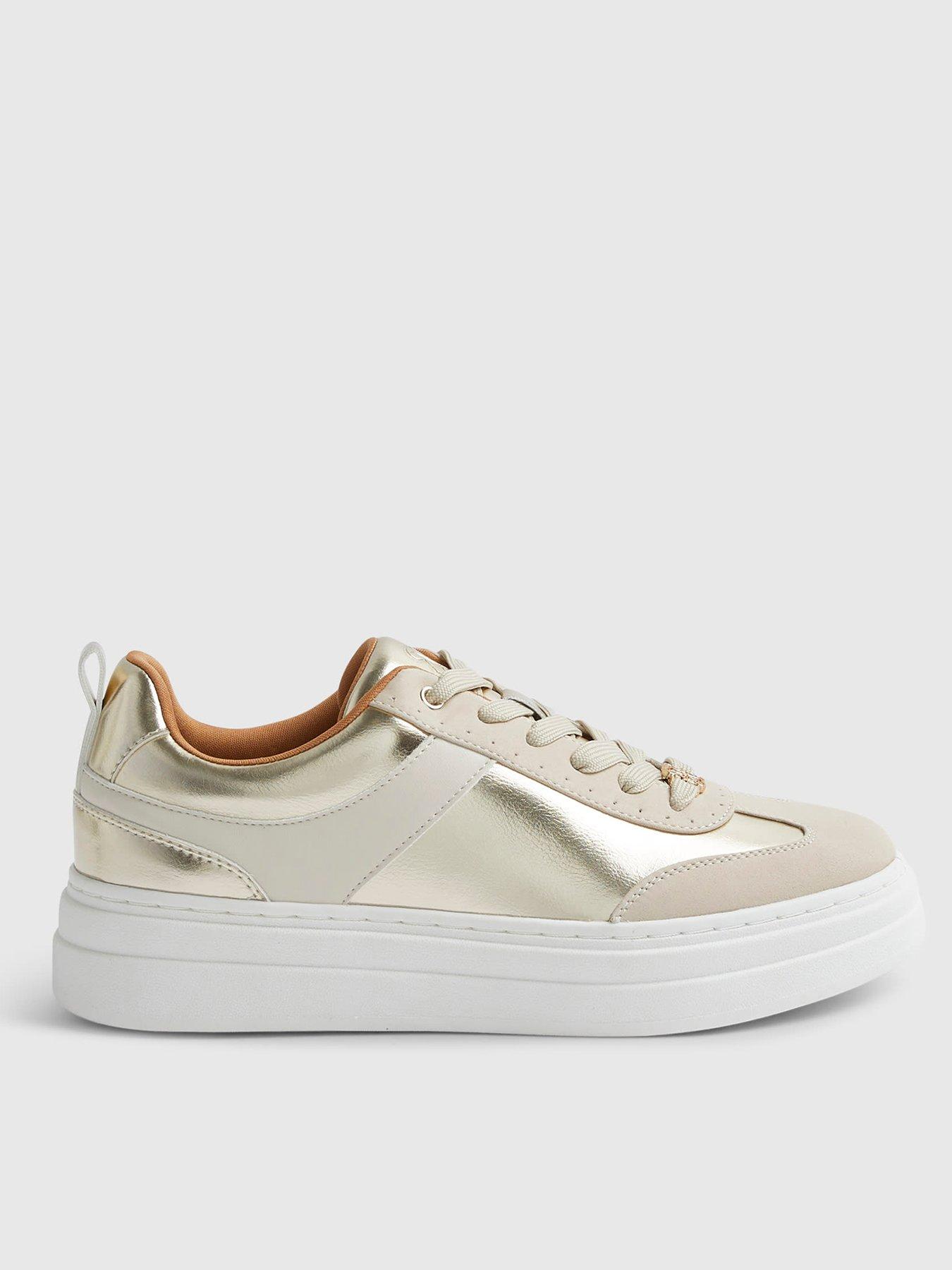 Image 2 of 6 of River Island Retro Platform Lace Up Trainer - Gold