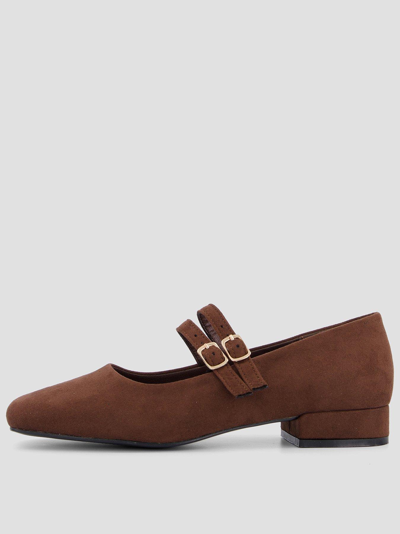 Image 1 of 7 of The Very Collection Wide Fit Low Heel Mary Jane Shoes - Brown