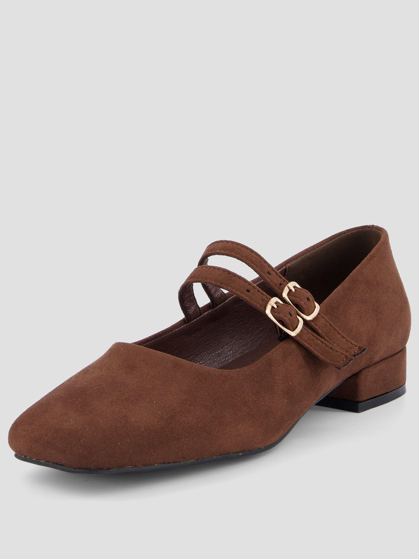 Image 2 of 7 of The Very Collection Wide Fit Low Heel Mary Jane Shoes - Brown