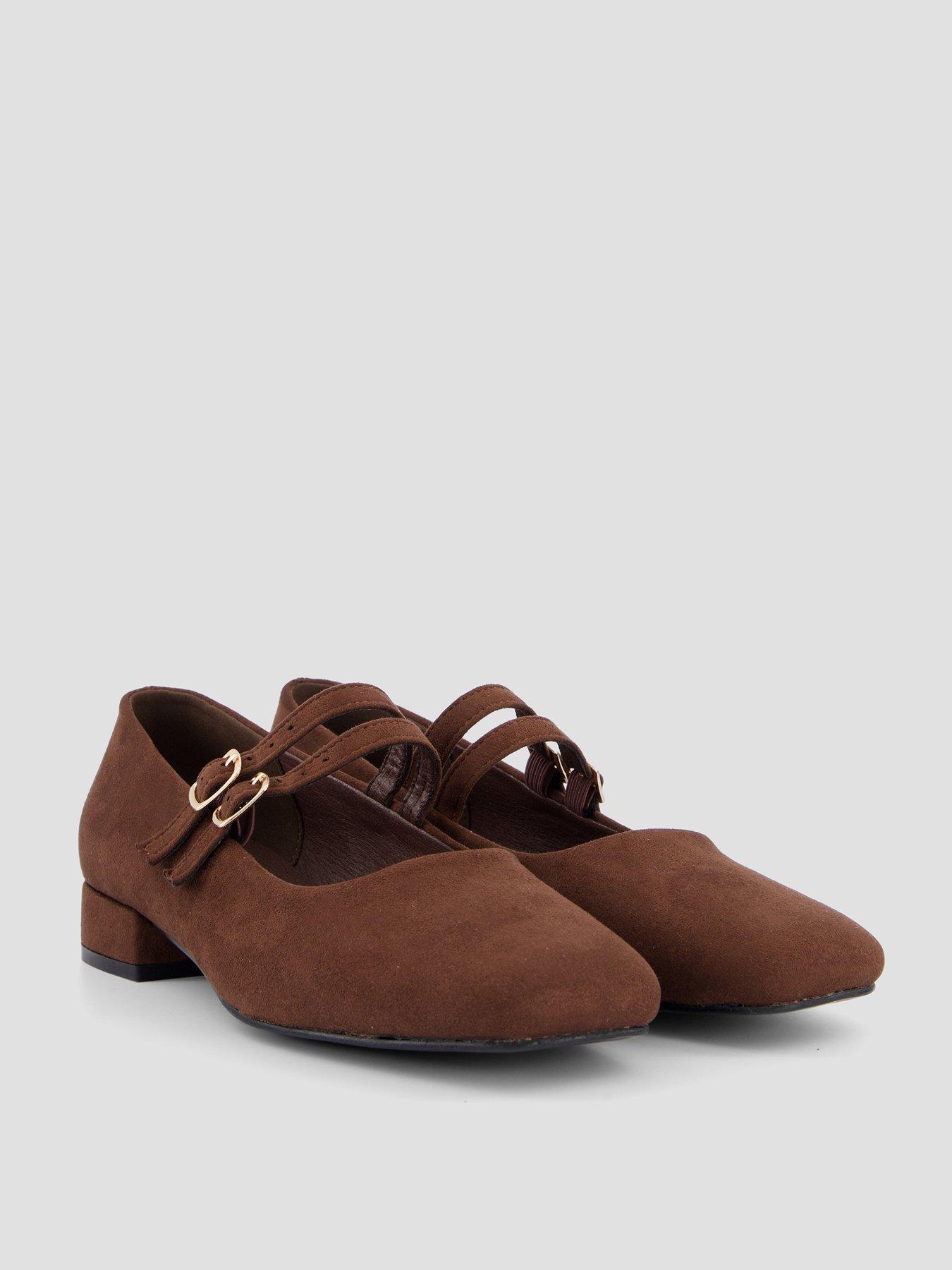 Image 6 of 7 of The Very Collection Wide Fit Low Heel Mary Jane Shoes - Brown