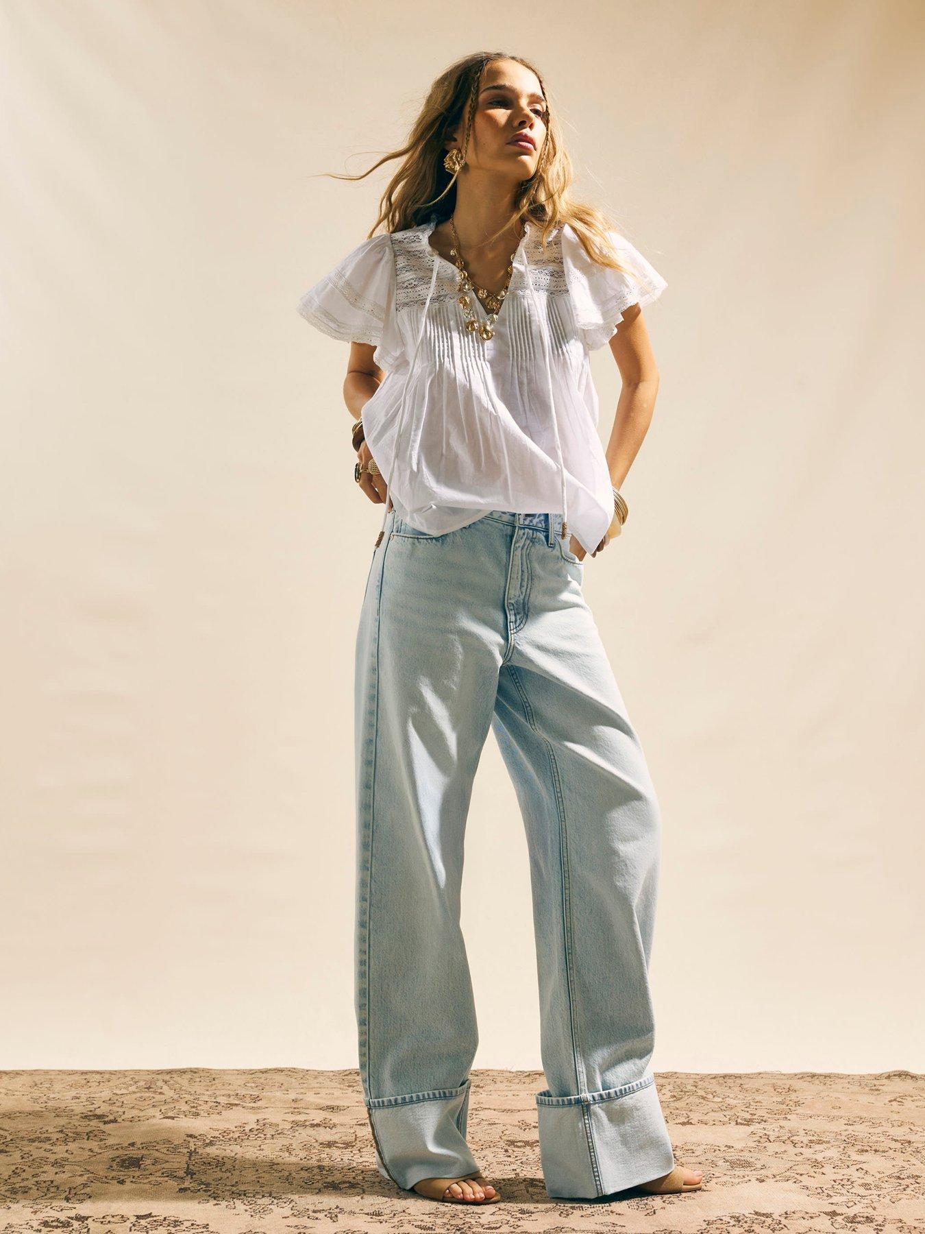 Image 3 of 6 of River Island Ruffle Sleeve Lace Blouse - White