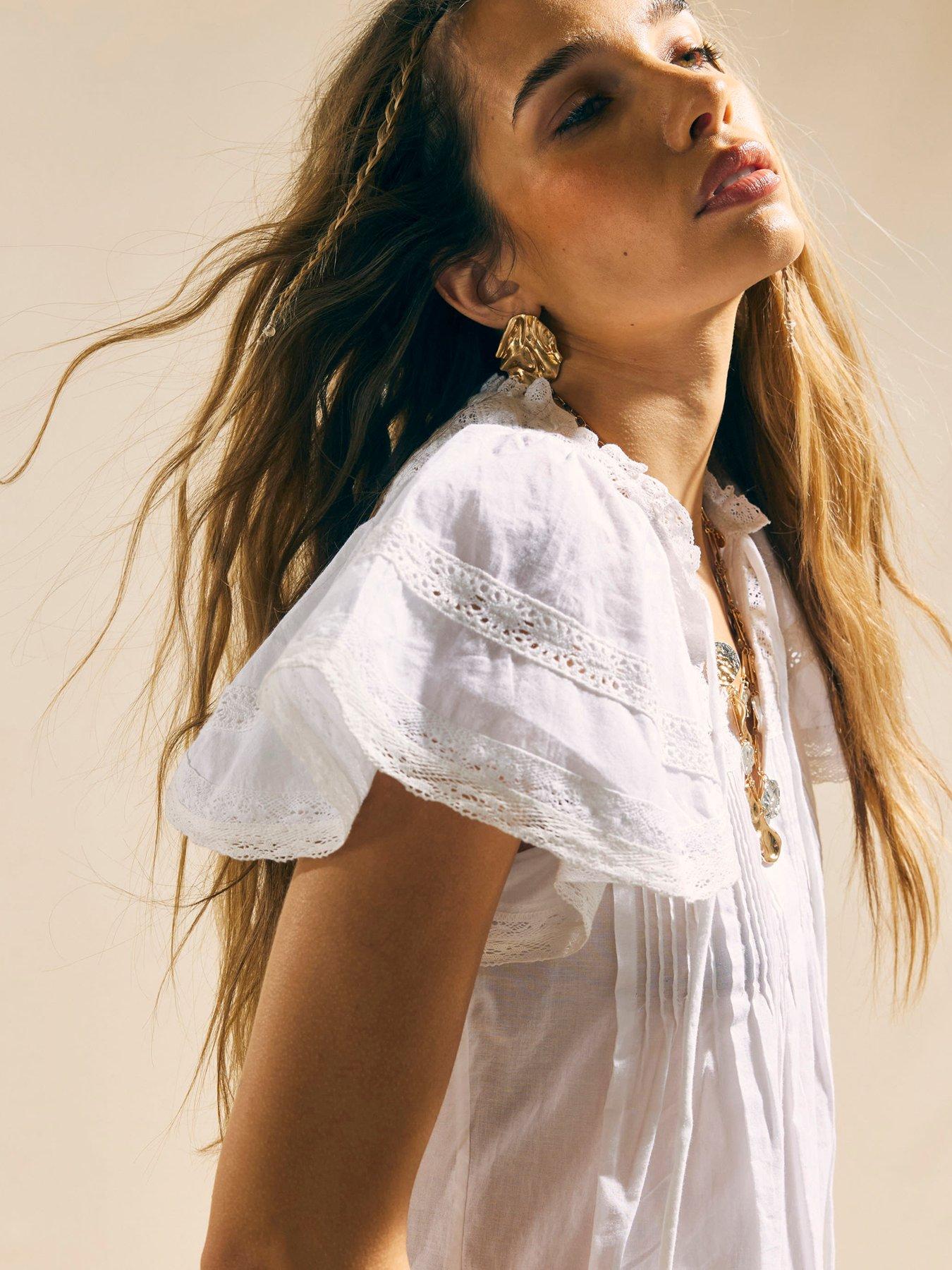 Image 4 of 6 of River Island Ruffle Sleeve Lace Blouse - White