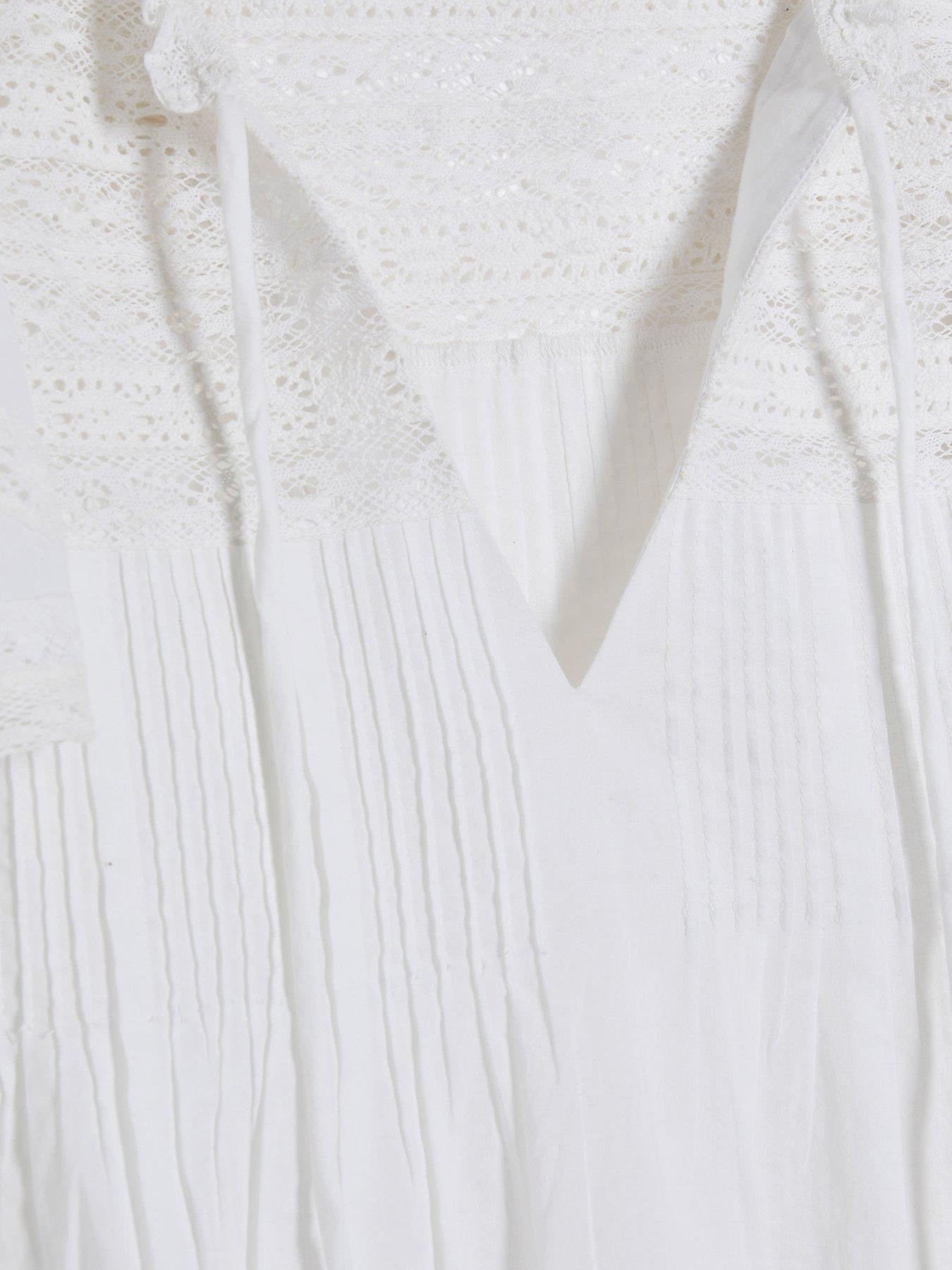 Image 6 of 6 of River Island Ruffle Sleeve Lace Blouse - White