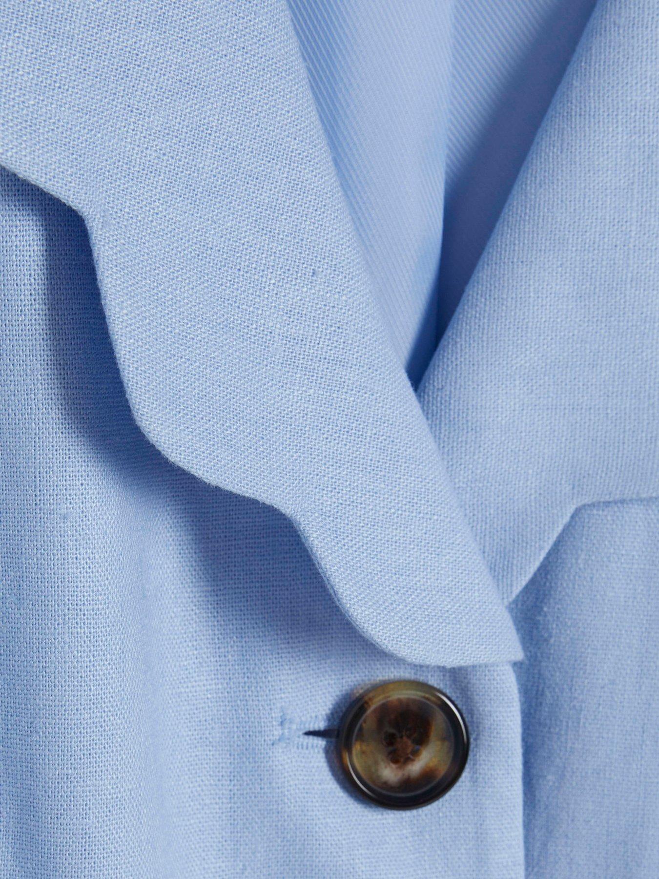 Image 6 of 6 of River Island Blue - Light Crop Scallop Linen Jacket Co-ord