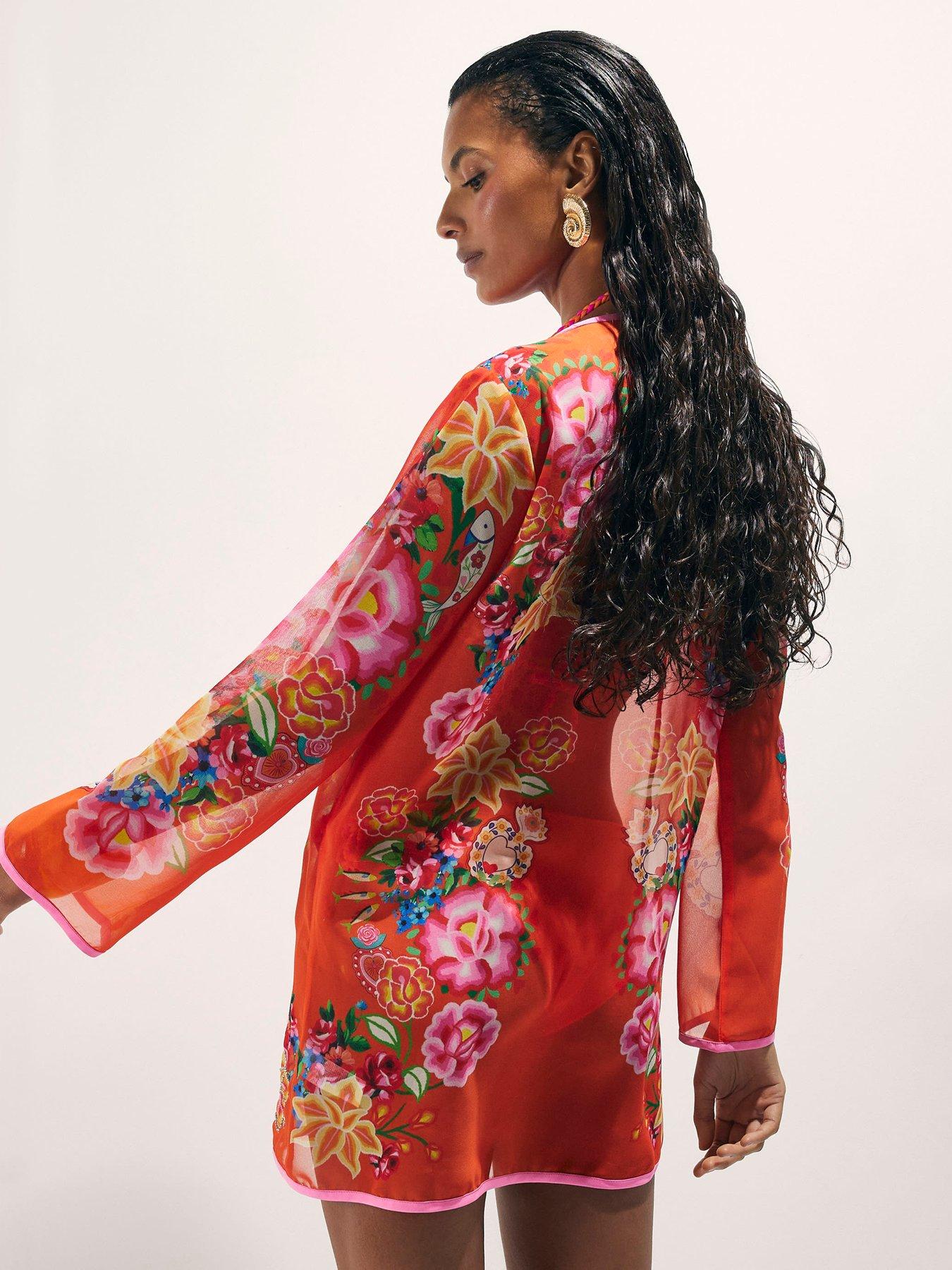 Image 2 of 4 of River Island Floral Emb Border Tunic - Orange