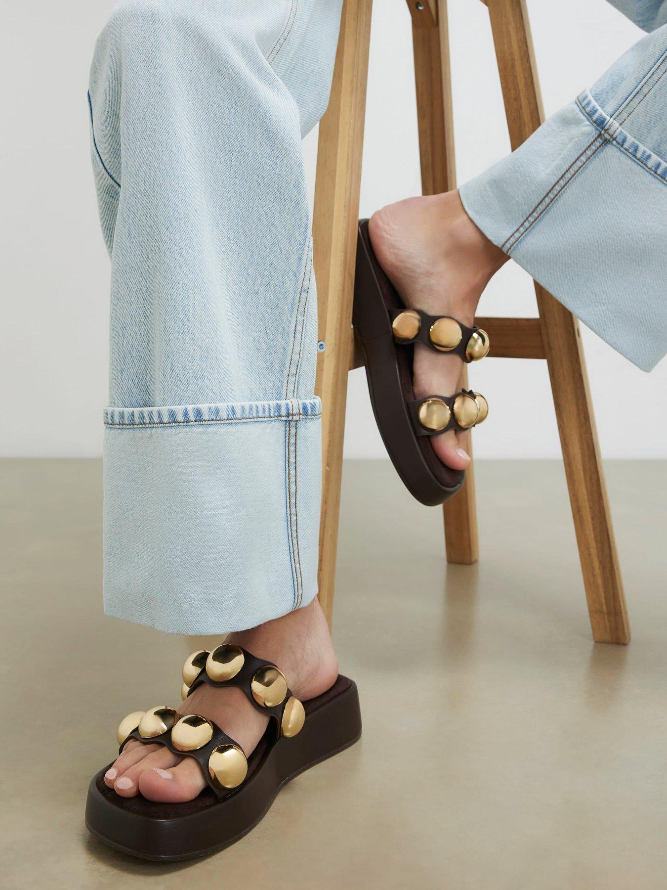 River Island Studded Flatform Sandals - Brown