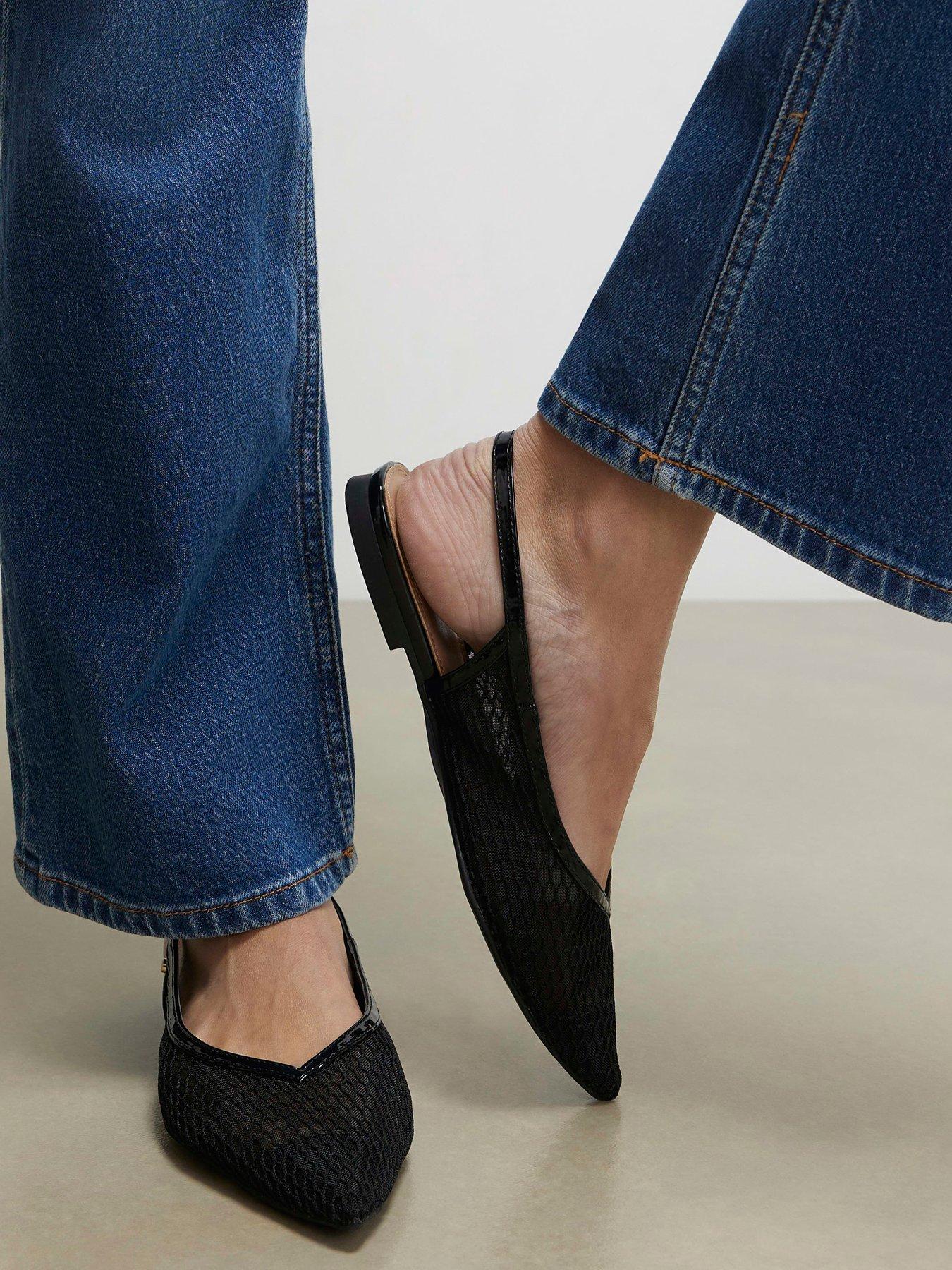 River Island Mesh Pointed Toe Sling Back Shoes - Black