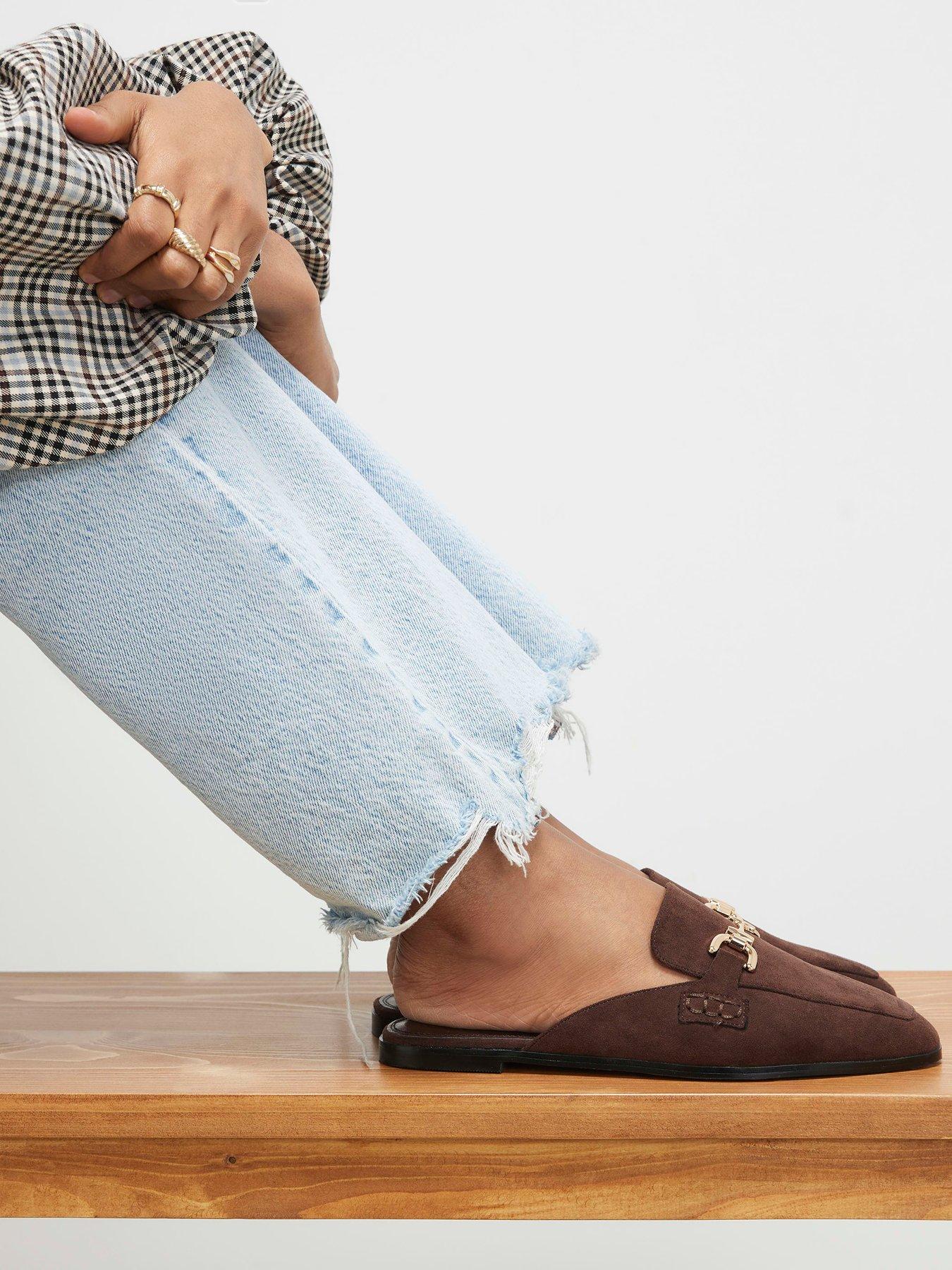 Image 1 of 6 of River Island Suedette Backless Loafers - Brown