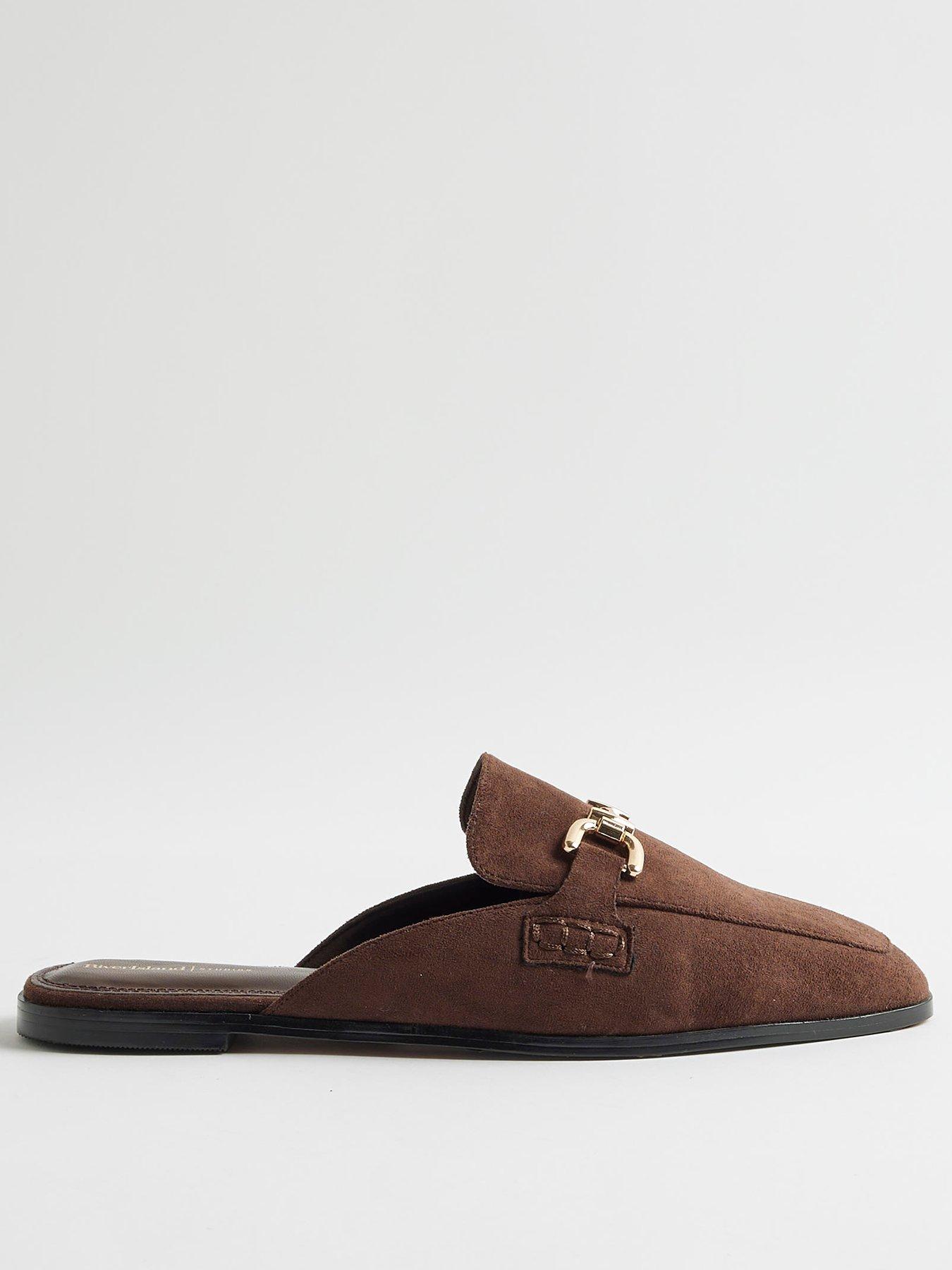 Image 2 of 6 of River Island Suedette Backless Loafers - Brown