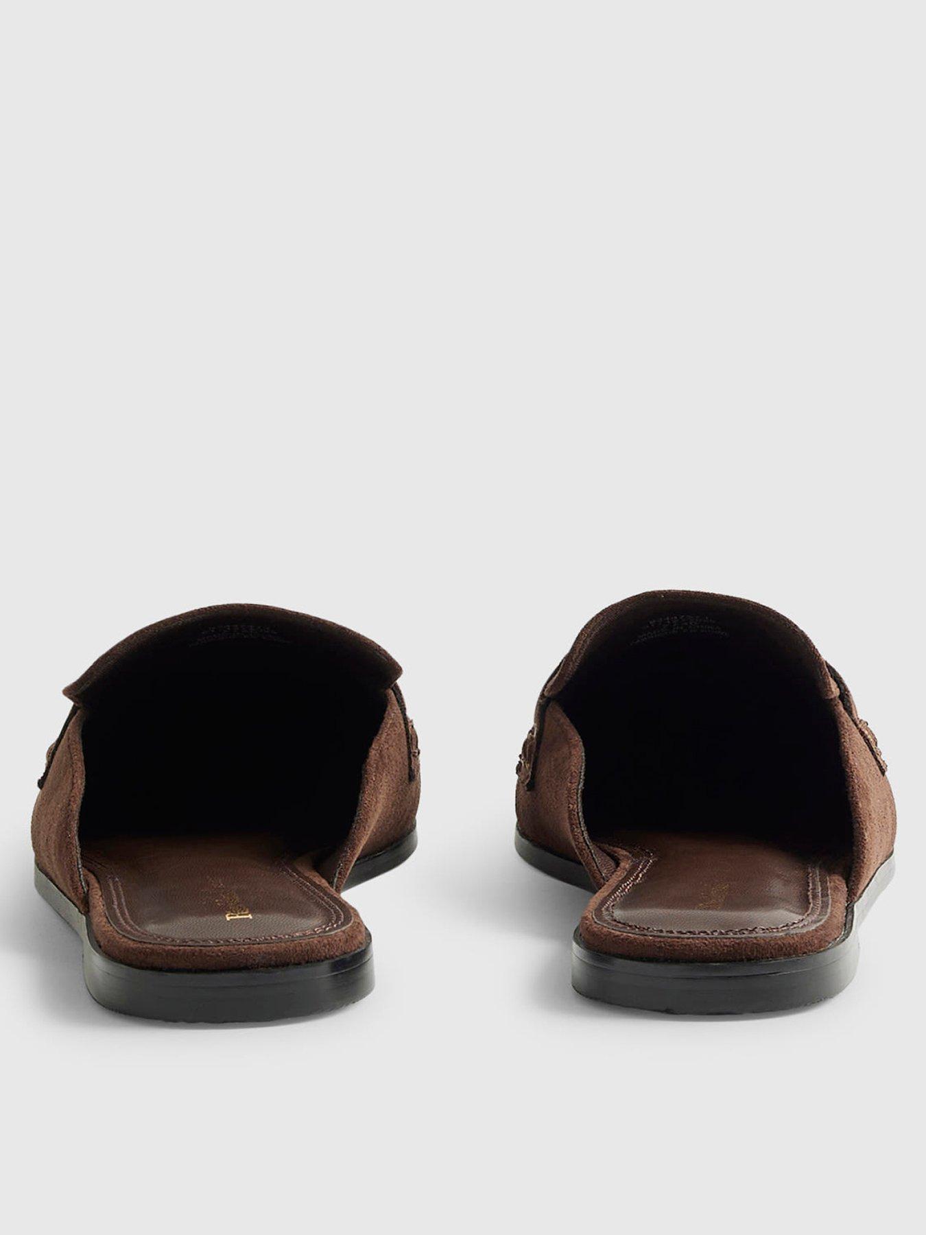 Image 4 of 6 of River Island Suedette Backless Loafers - Brown
