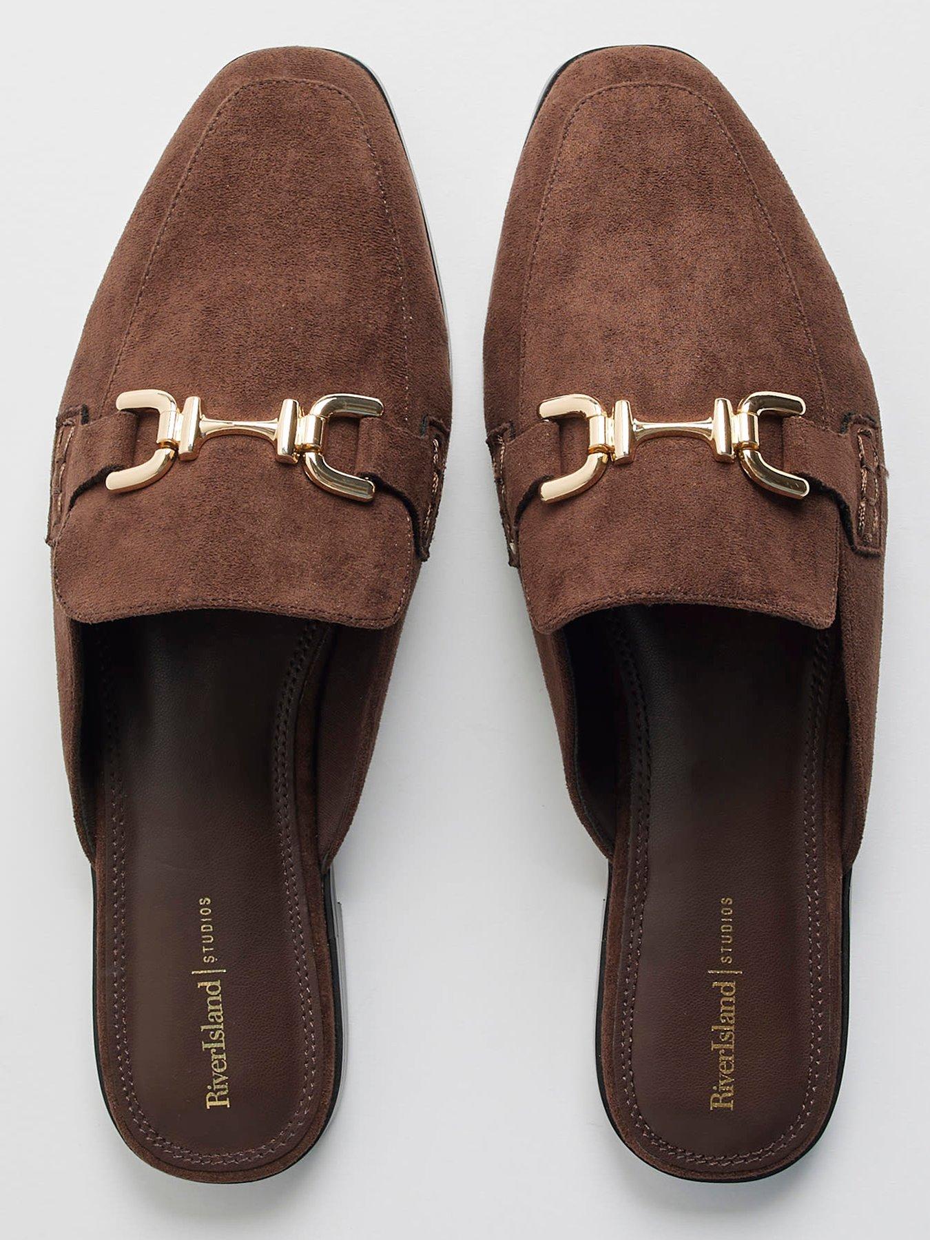 Image 5 of 6 of River Island Suedette Backless Loafers - Brown