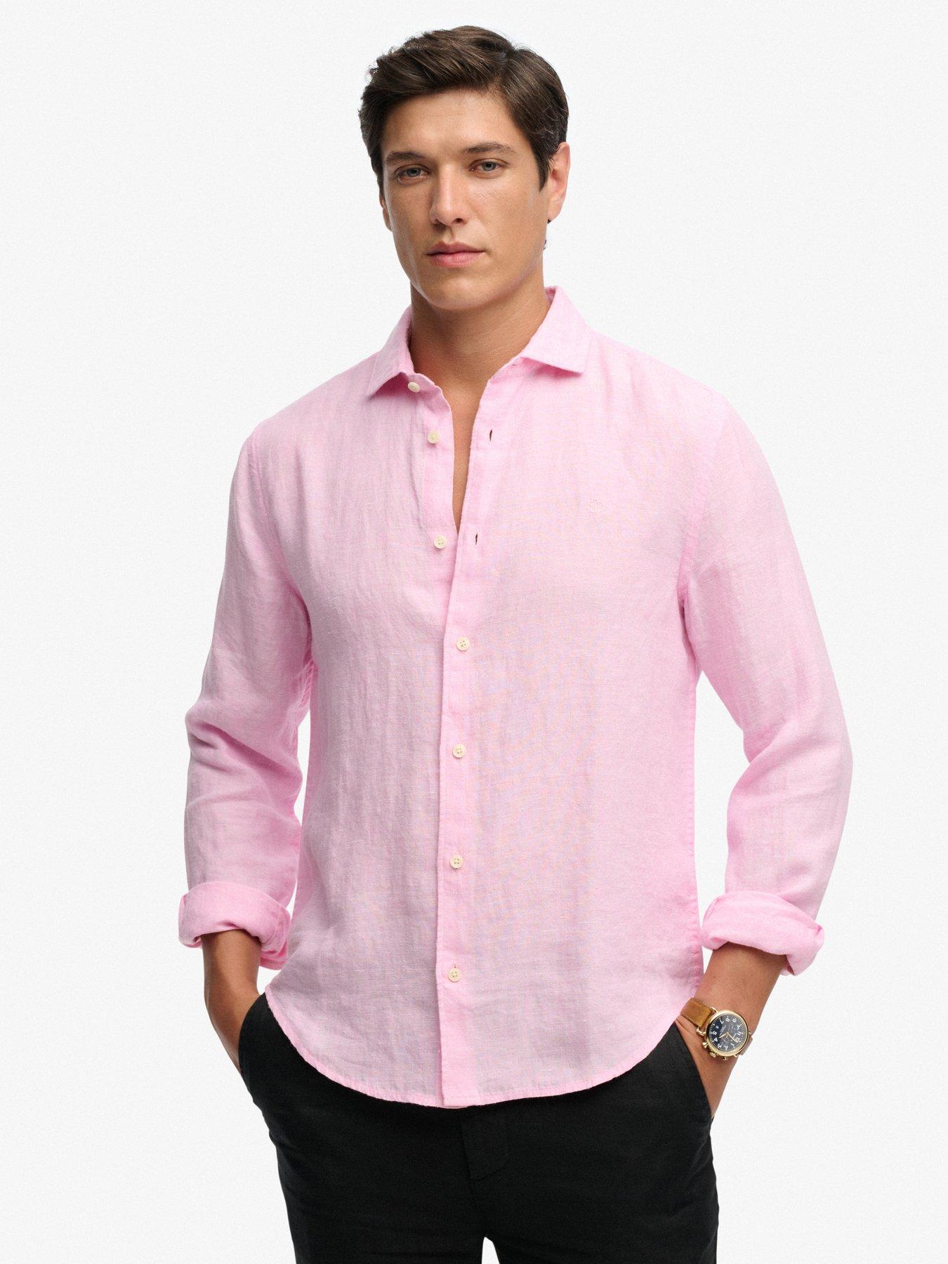 Superdry Superdry Riviera Long Sleeve Linen Shirt - Pink
