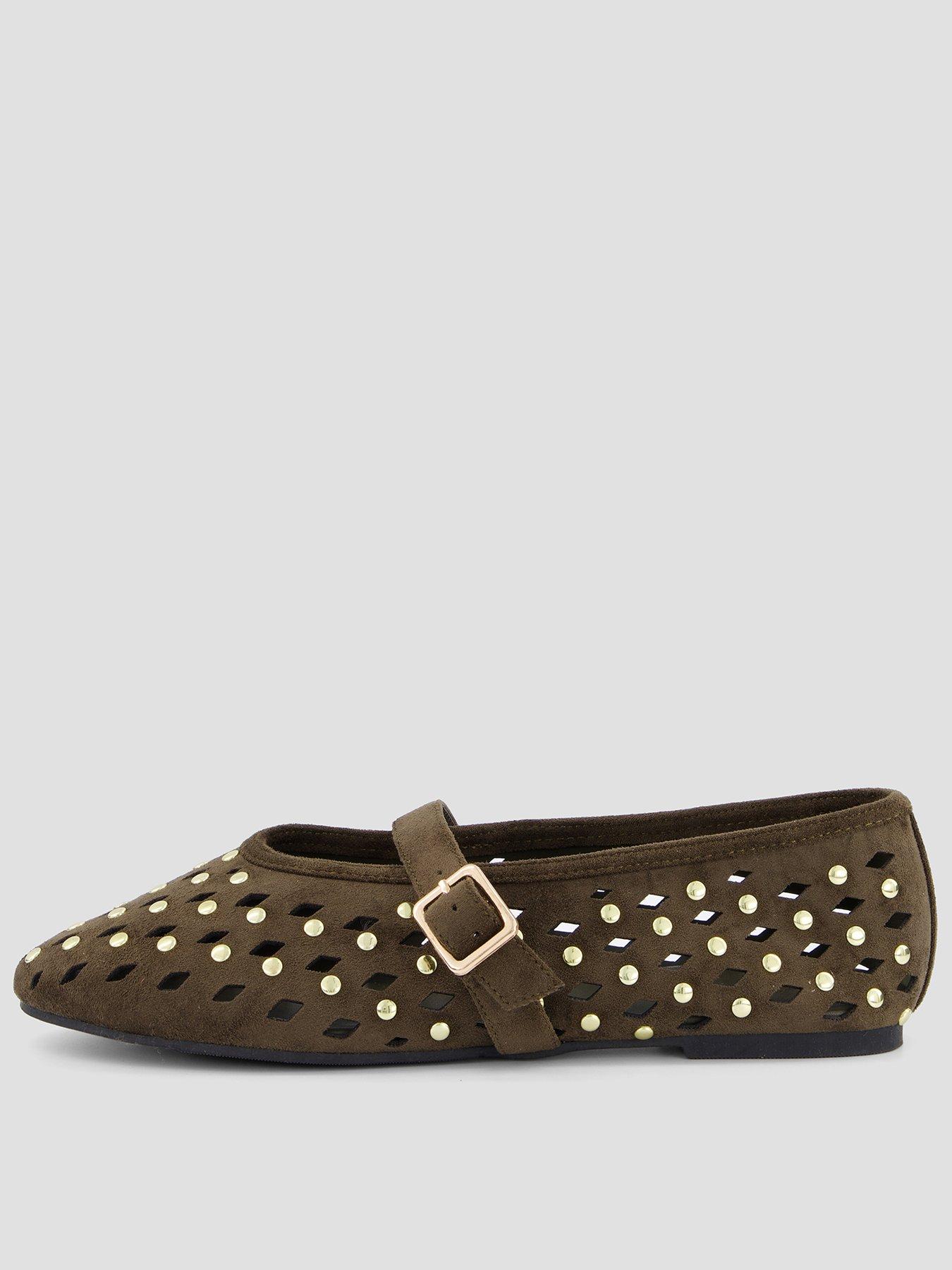 The Very Collection Studded Wide Fit Ballerina Flat Shoes - Olive