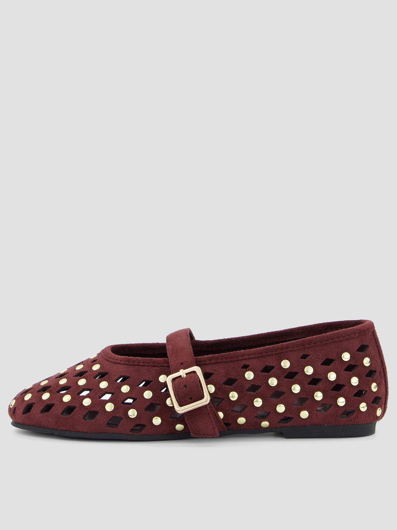 Image 1 of 7 of The Very Collection Studded Ballerina Flats - Burgundy