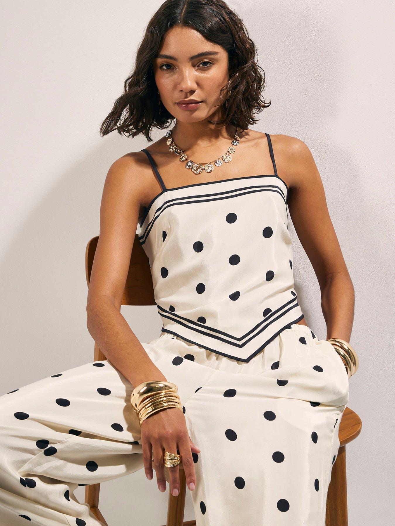 River Island Spot Print Hanky Top - Cream