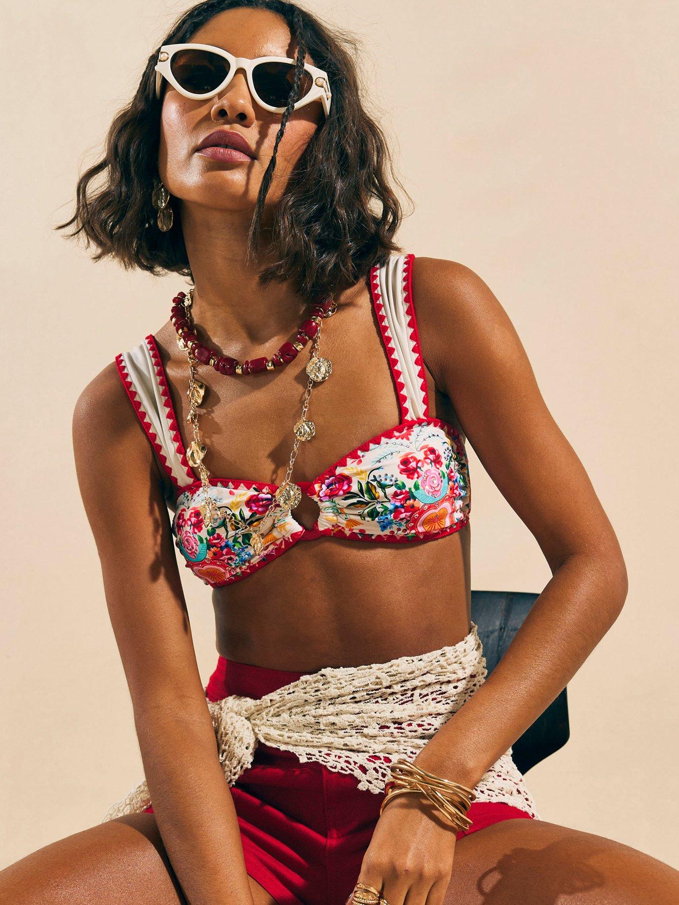 River Island Mexicana Print Bikini Top - White