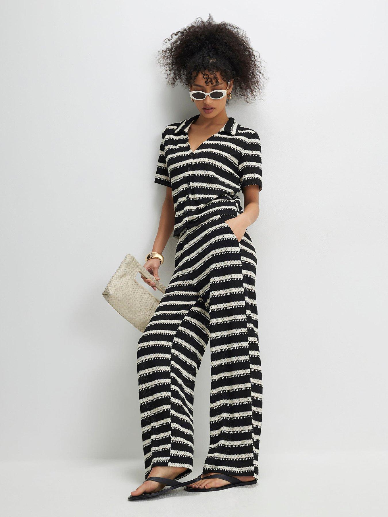 River Island Stripe Texture Wideleg Trouser - Black