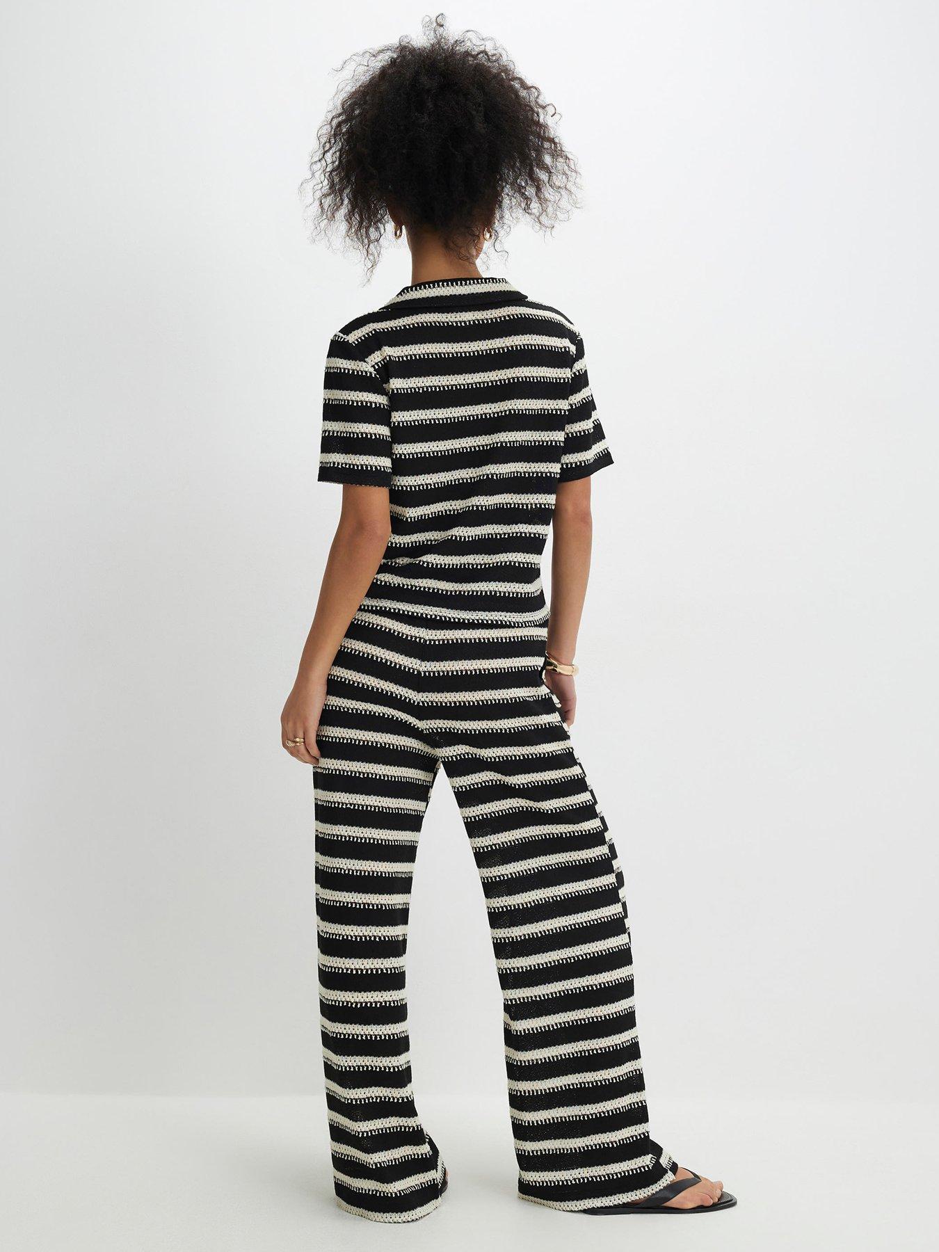 Image 2 of 4 of River Island Stripe Texture Wideleg Trouser - Black