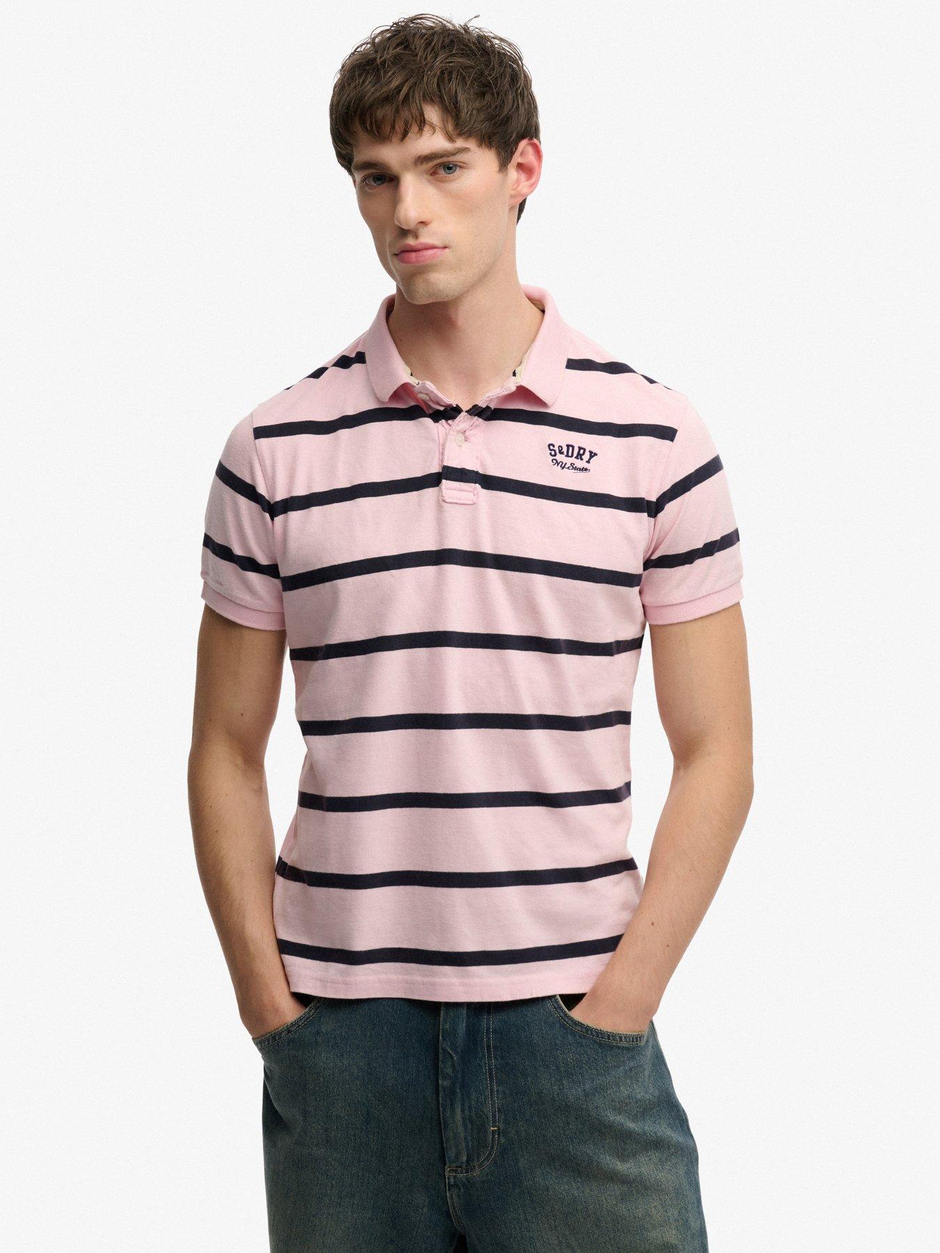 Superdry Superdry Vintage Stripe Jersey Polo Shirt - Light Pink