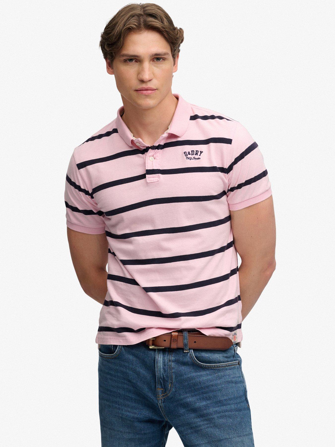 Superdry Superdry Vintage Stripe Jersey Polo Shirt - Light Pink