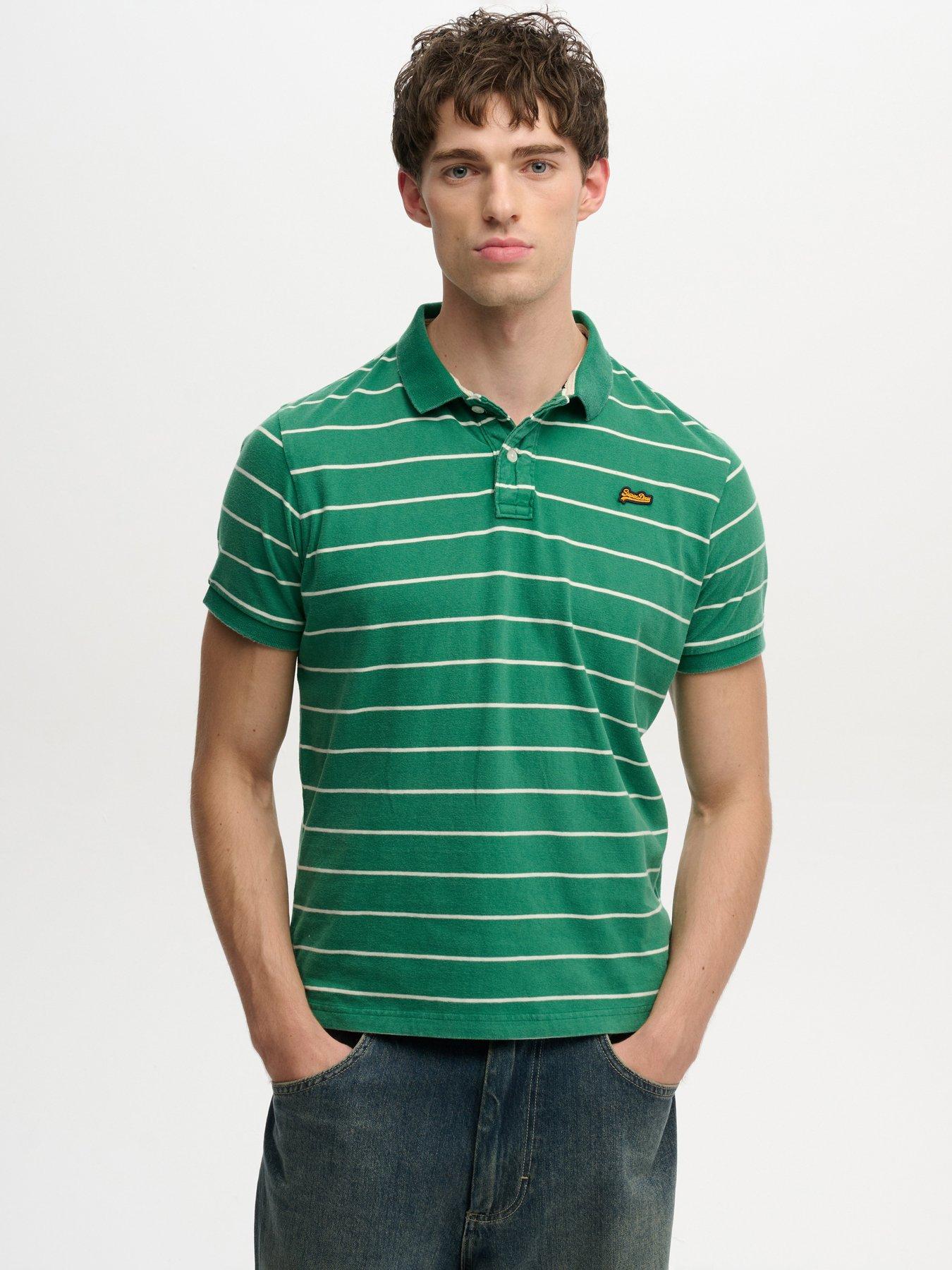 Superdry Superdry Vintage Stripe Jersey Polo Shirt - Green