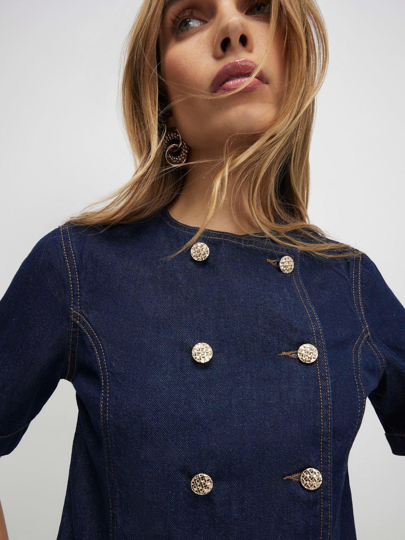 Image 4 of 6 of River Island Short Sleeve Button Front Twister Co-ord Shirt - Blue
