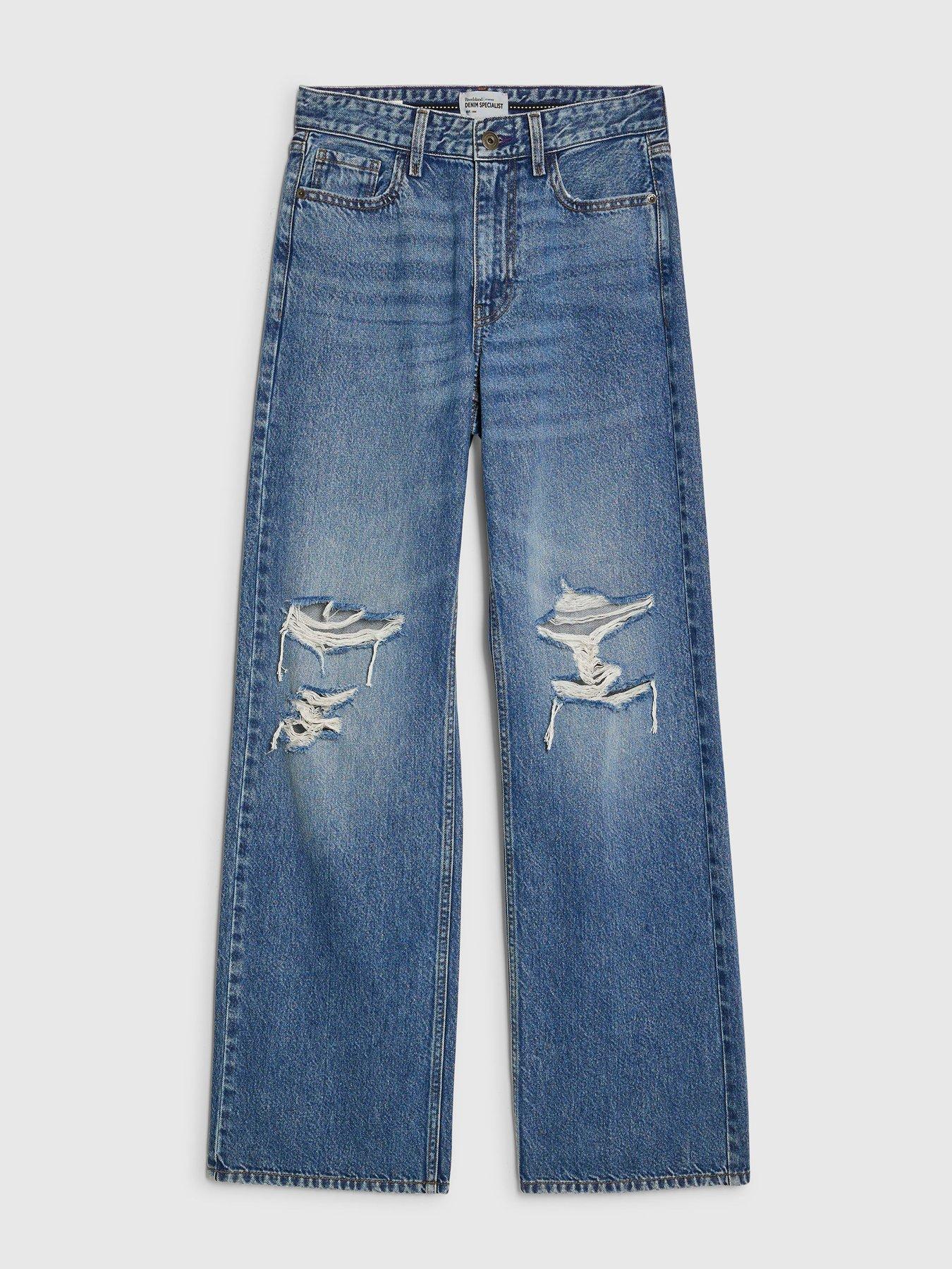 Image 5 of 5 of River Island Relaxed Straight Ripped DK Jeans - Blue