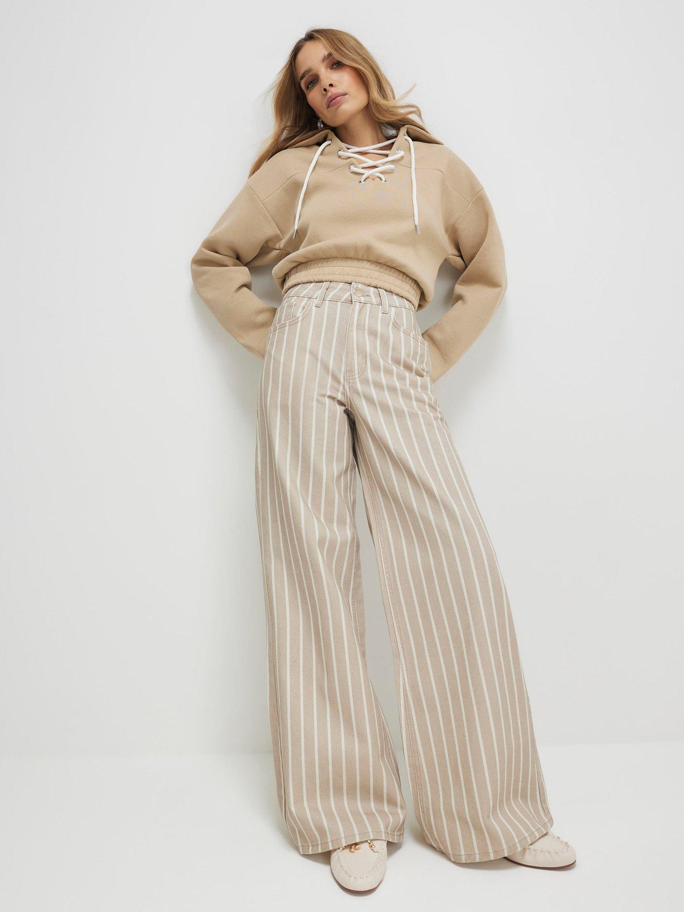 Image 1 of 6 of River Island Steve Stripe Super Wide - Beige