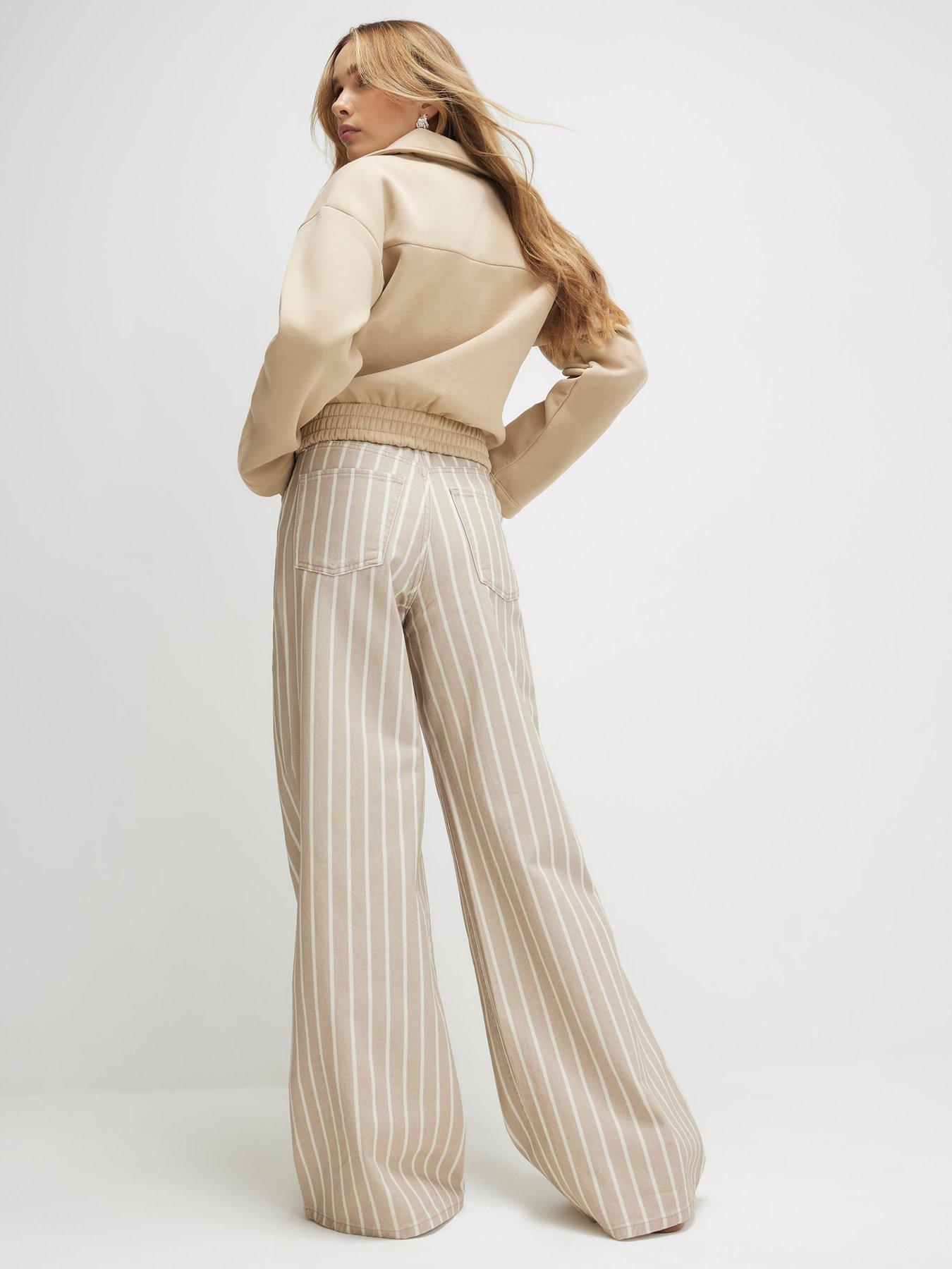 Image 2 of 6 of River Island Steve Stripe Super Wide - Beige