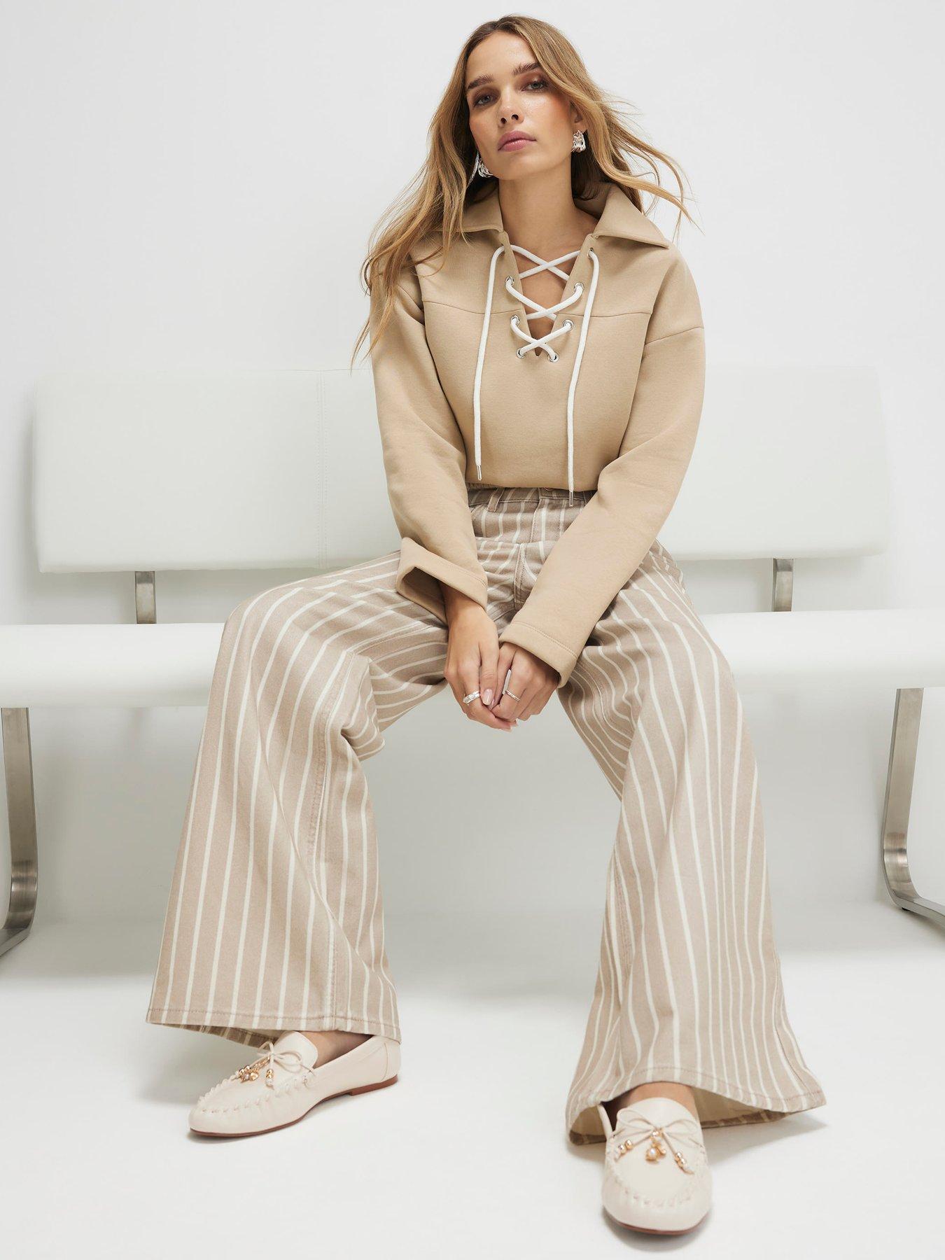 Image 3 of 6 of River Island Steve Stripe Super Wide - Beige