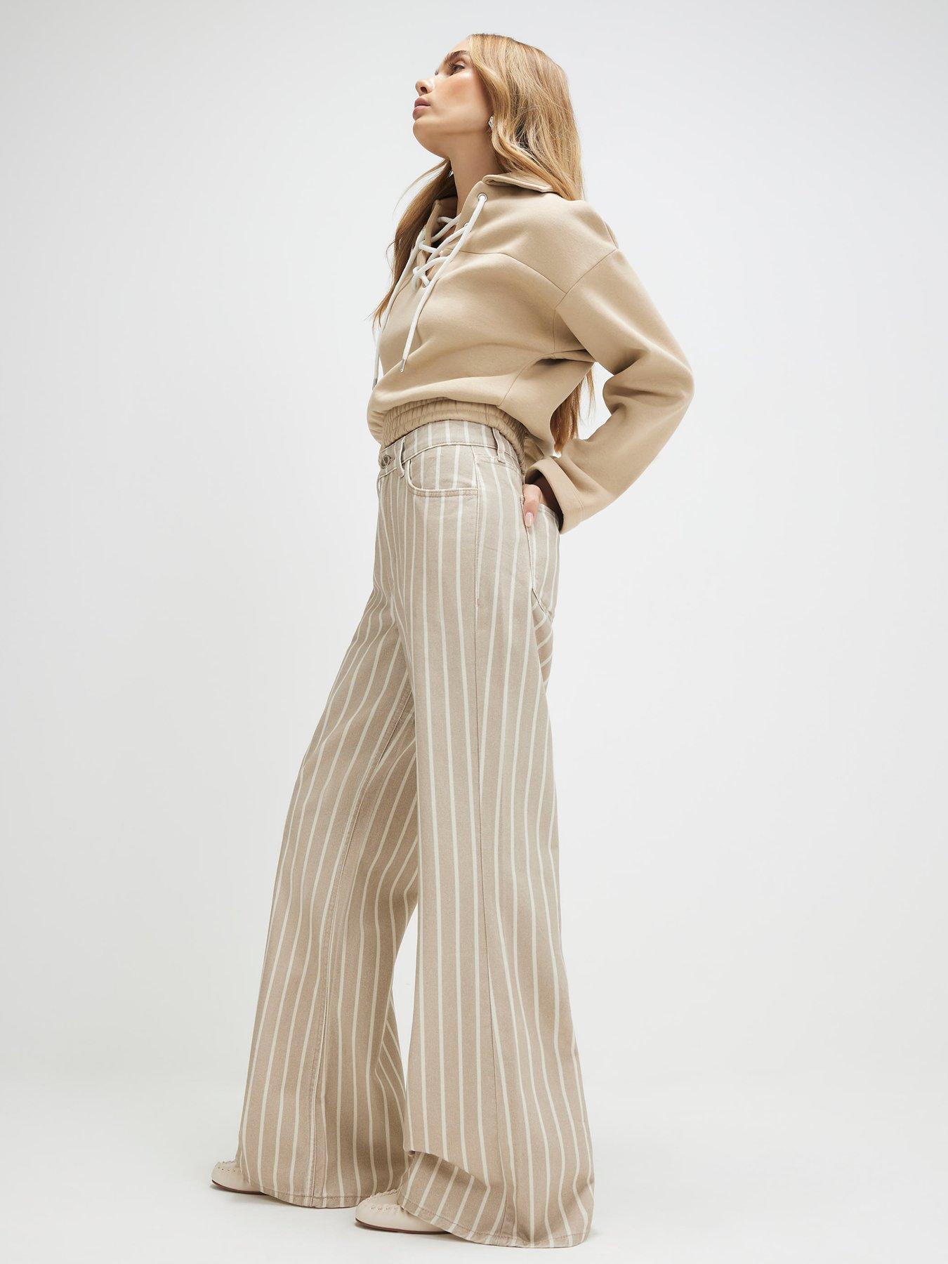 Image 4 of 6 of River Island Steve Stripe Super Wide - Beige