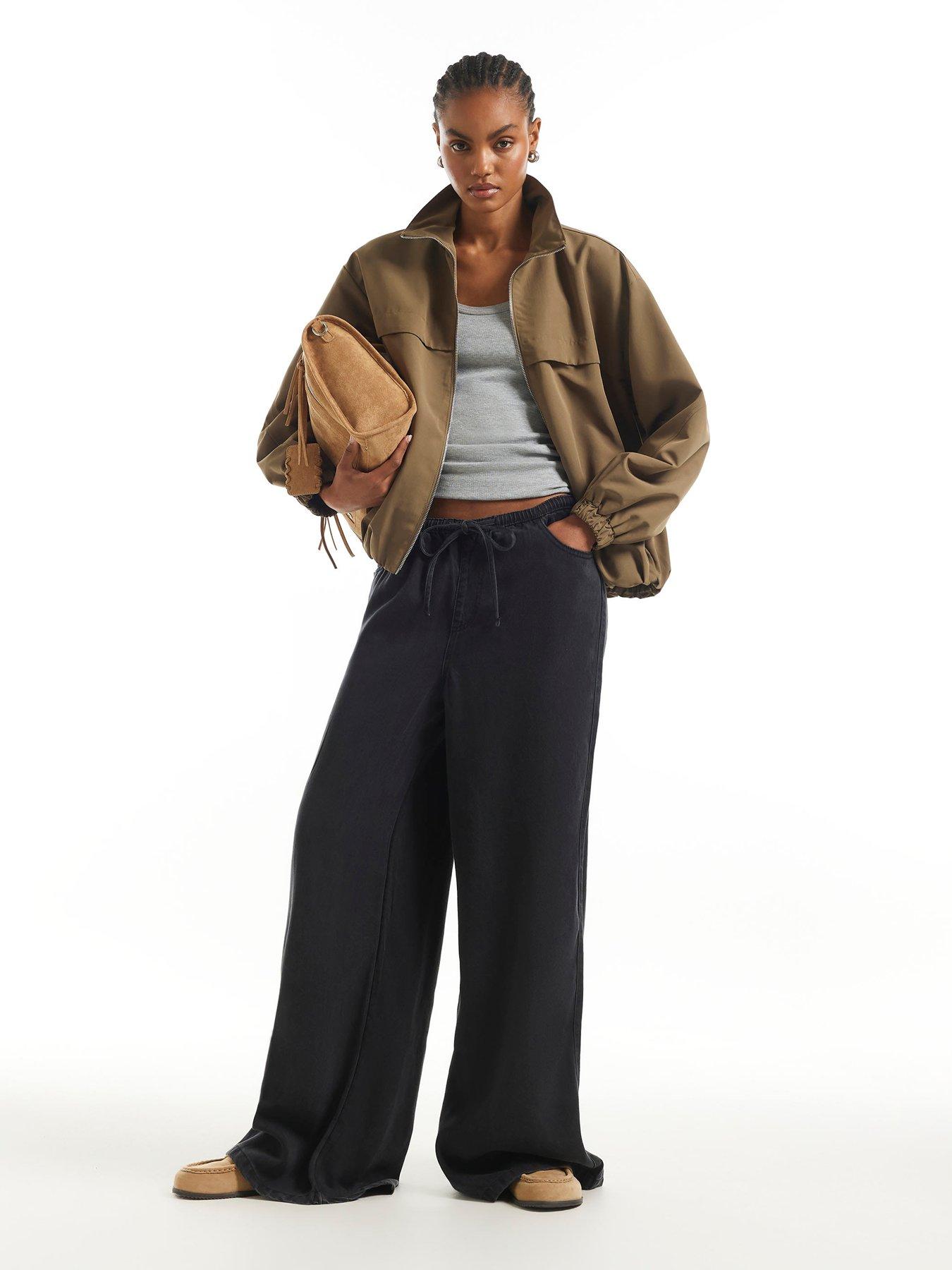 River Island Wide Leg Pyjama Style Drawstring Jeans - Black