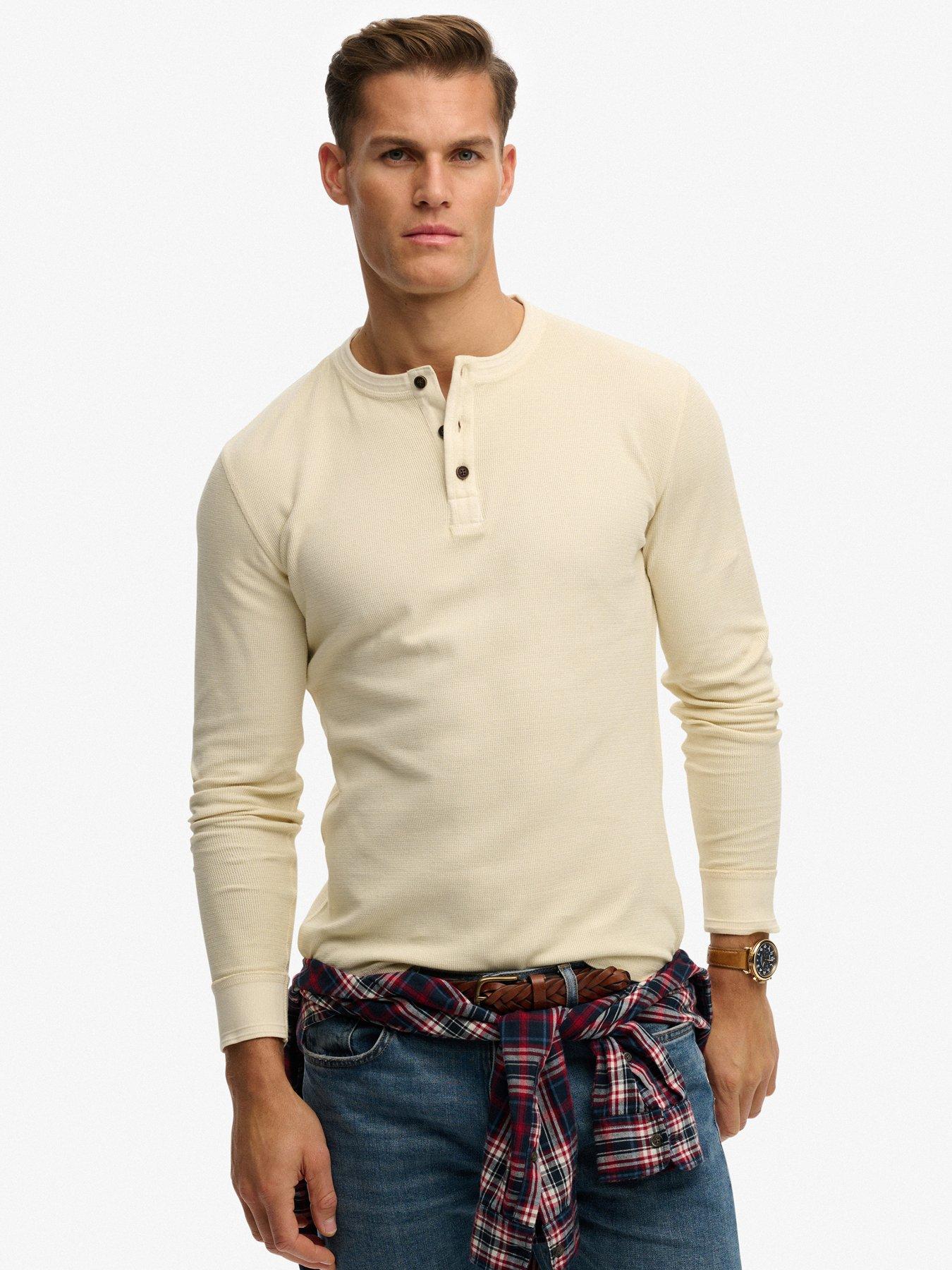 Image 1 of 6 of Superdry Superdry Lightweight Textured Grandad Top - Cream