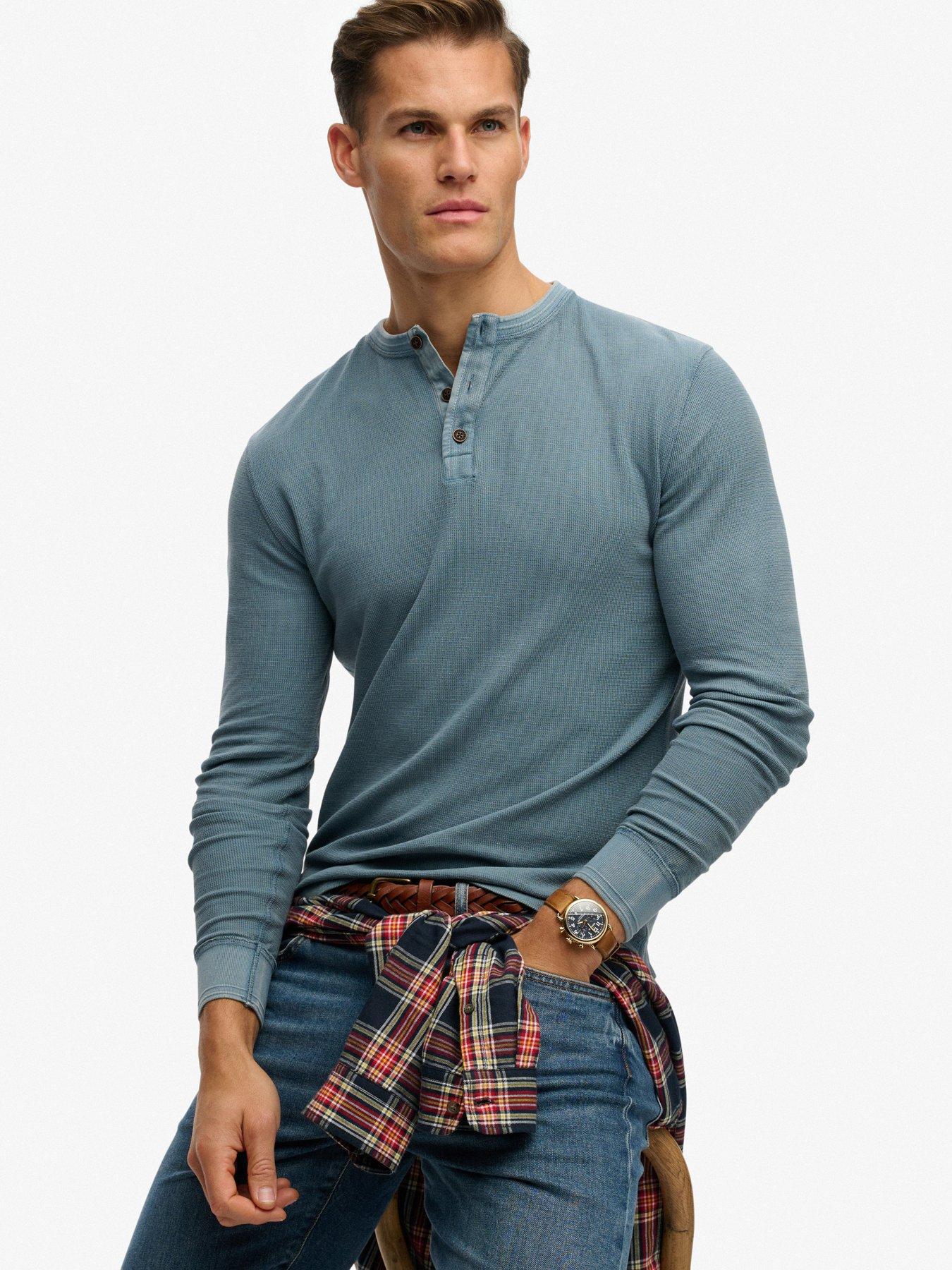 Image 4 of 5 of Superdry Superdry Lightweight Textured Grandad Top - Blue
