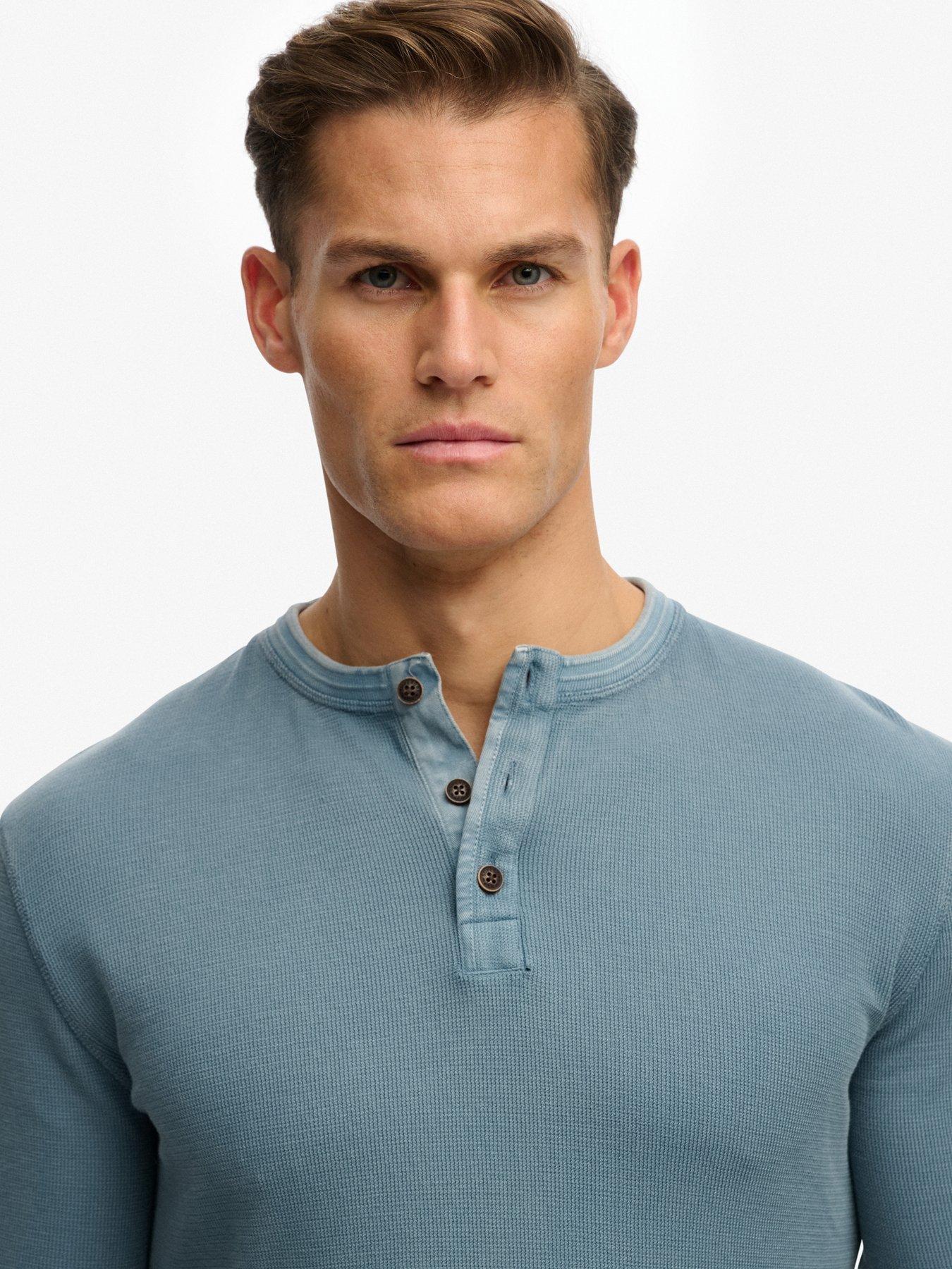 Image 5 of 5 of Superdry Superdry Lightweight Textured Grandad Top - Blue